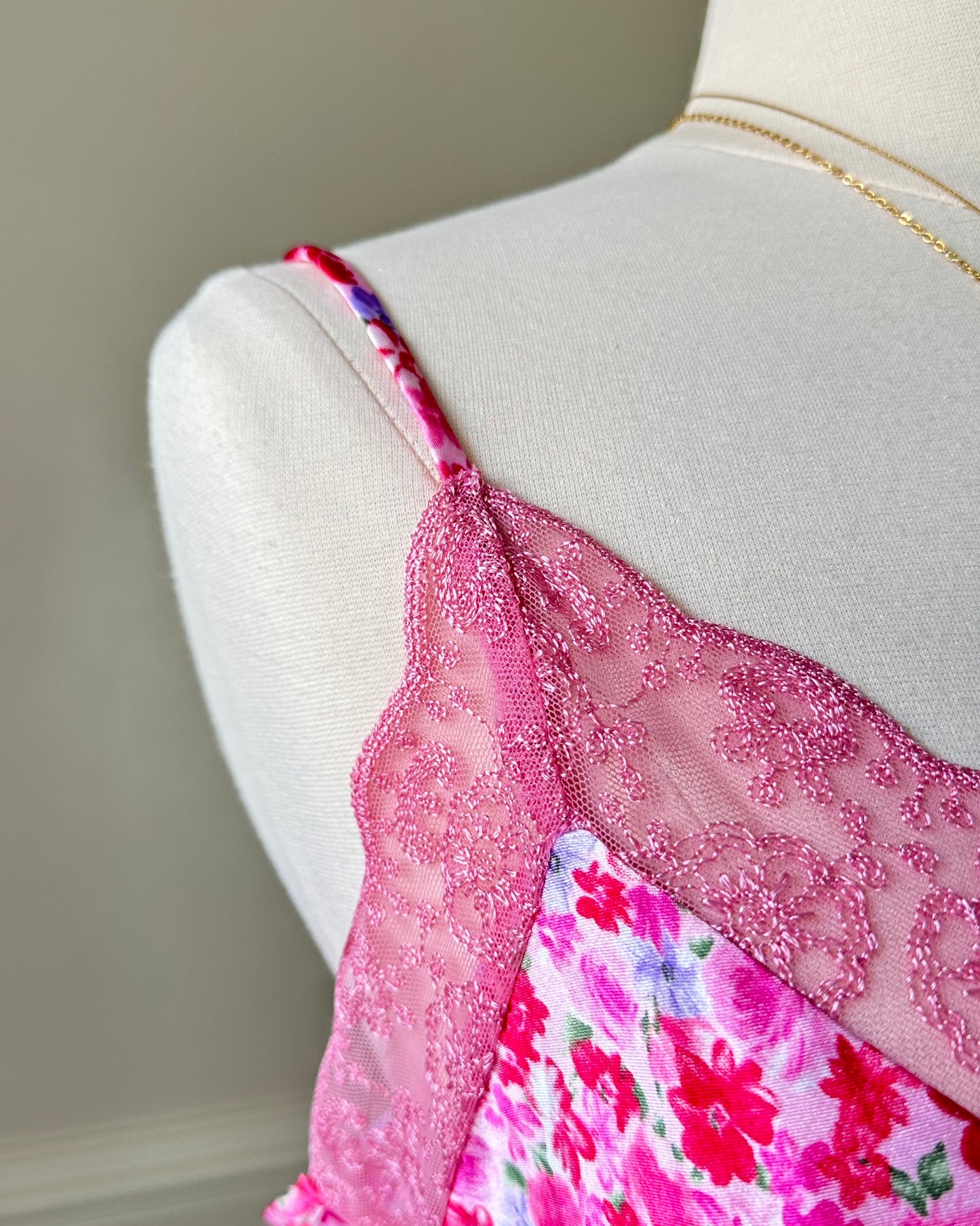 Ditsy Floral Slip Ddress featuring Variety of Reds and Pink Flowers Print