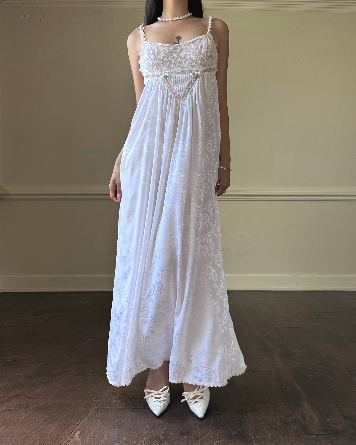 Vintage Christian Dior’s Ethereal Maxi Dress featuring Semi Sheer Pleated Skirt