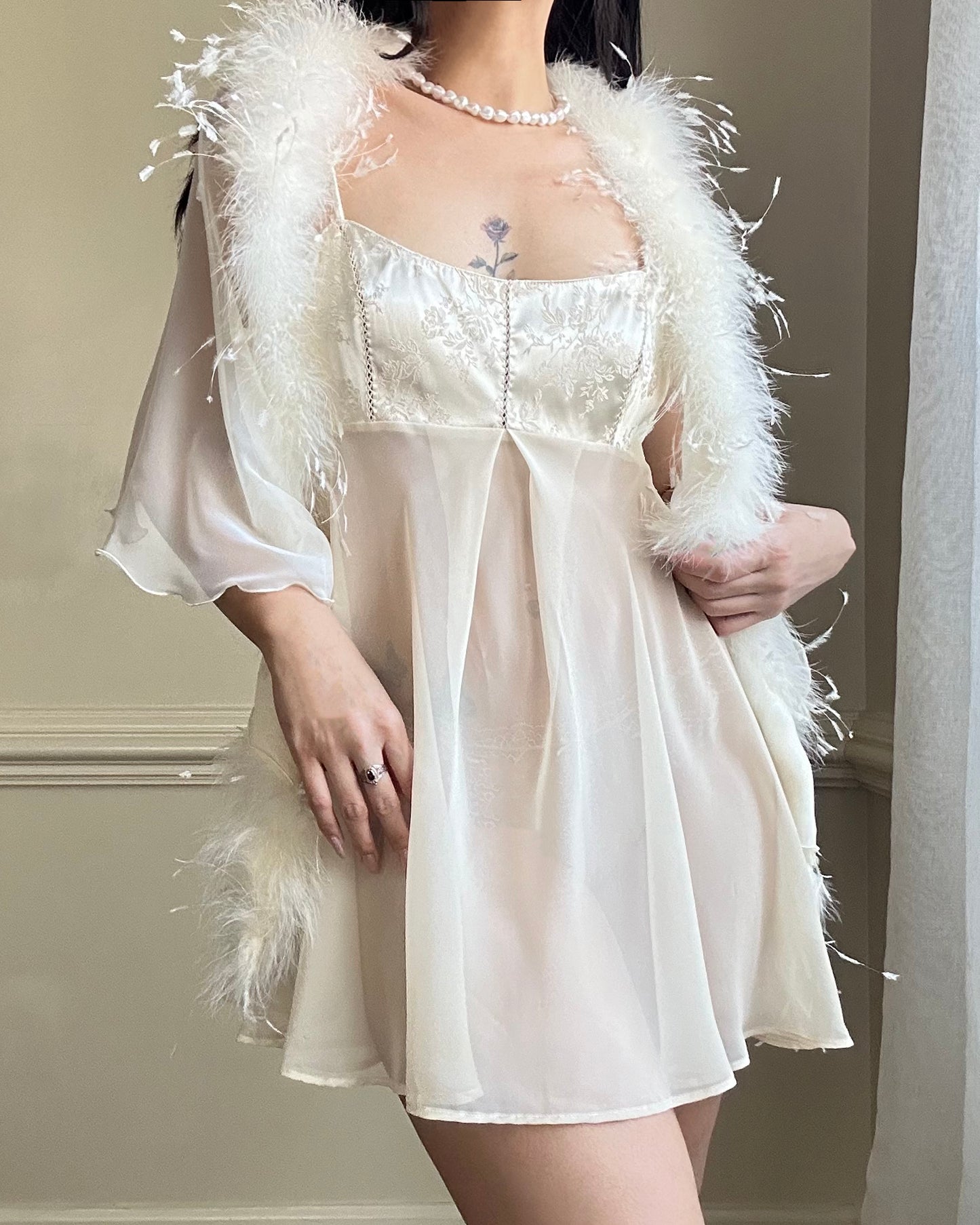 Beautiful Japanese Fur Cape featuring Sheer Chiffon Fabric