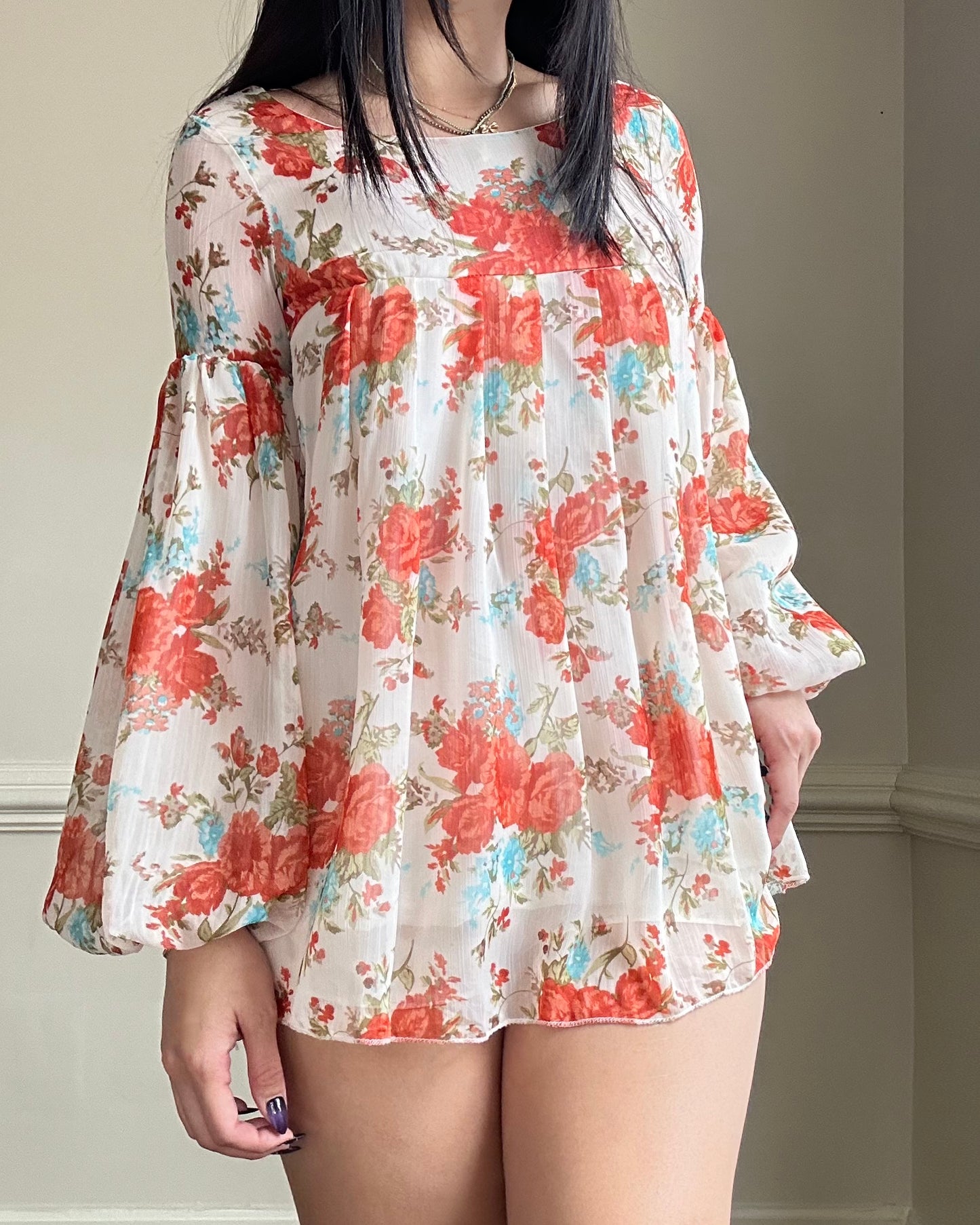 Vibrant Dress Blouse featuring Rosette and Floral Prints