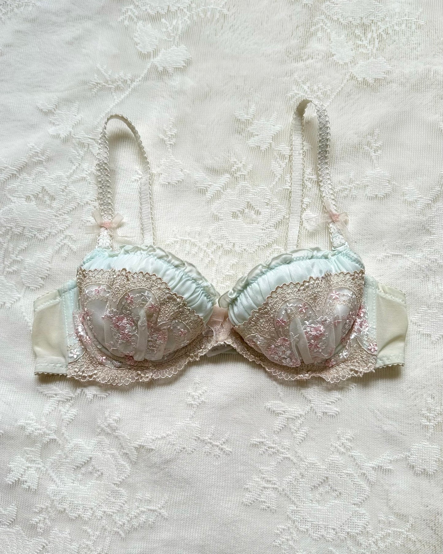 Vintage Baby Blue Brocade Bustier Bra