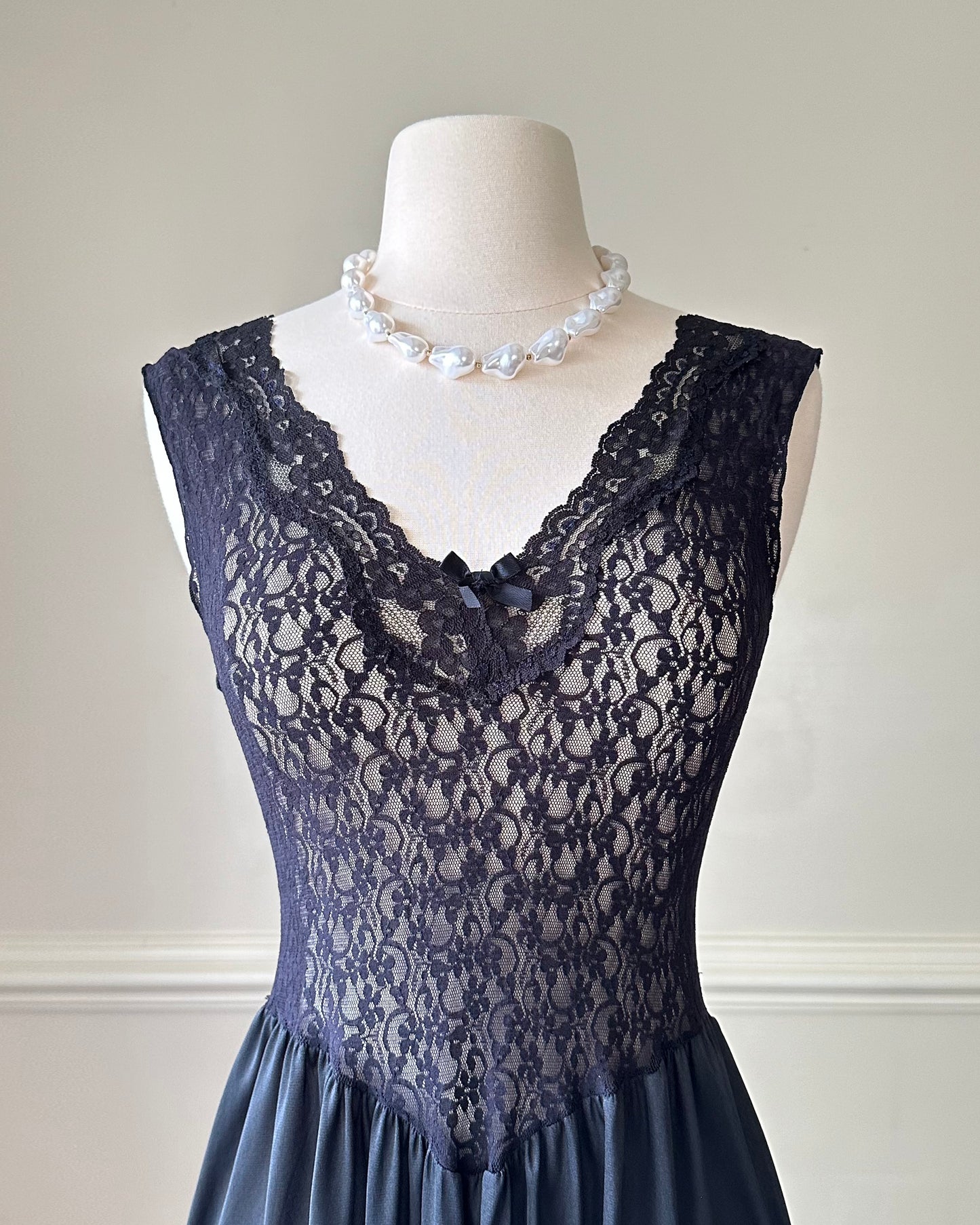 Dark Feminine Midi Dress featuring Complete Sheer Lace Bodice