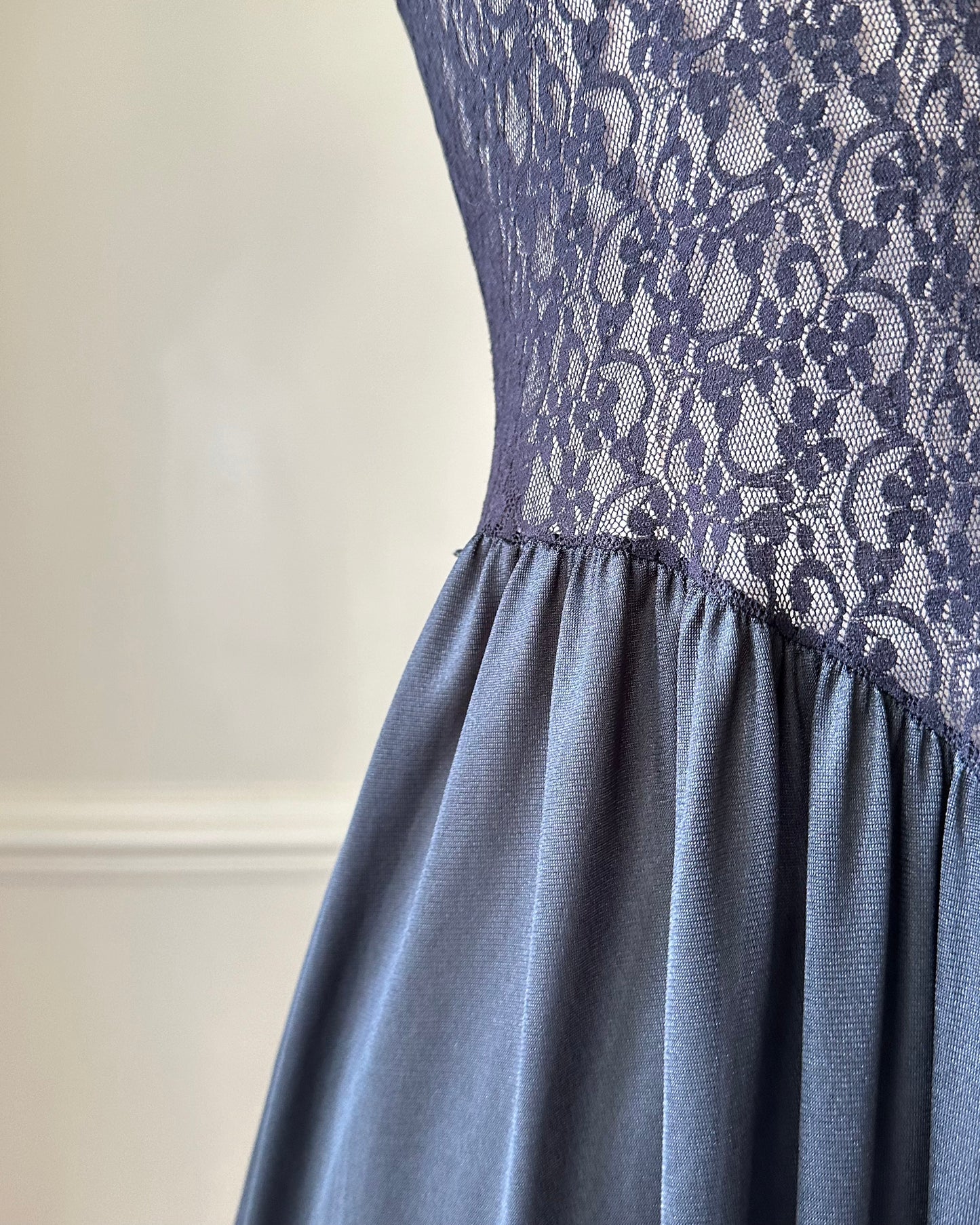 Dark Feminine Midi Dress featuring Complete Sheer Lace Bodice