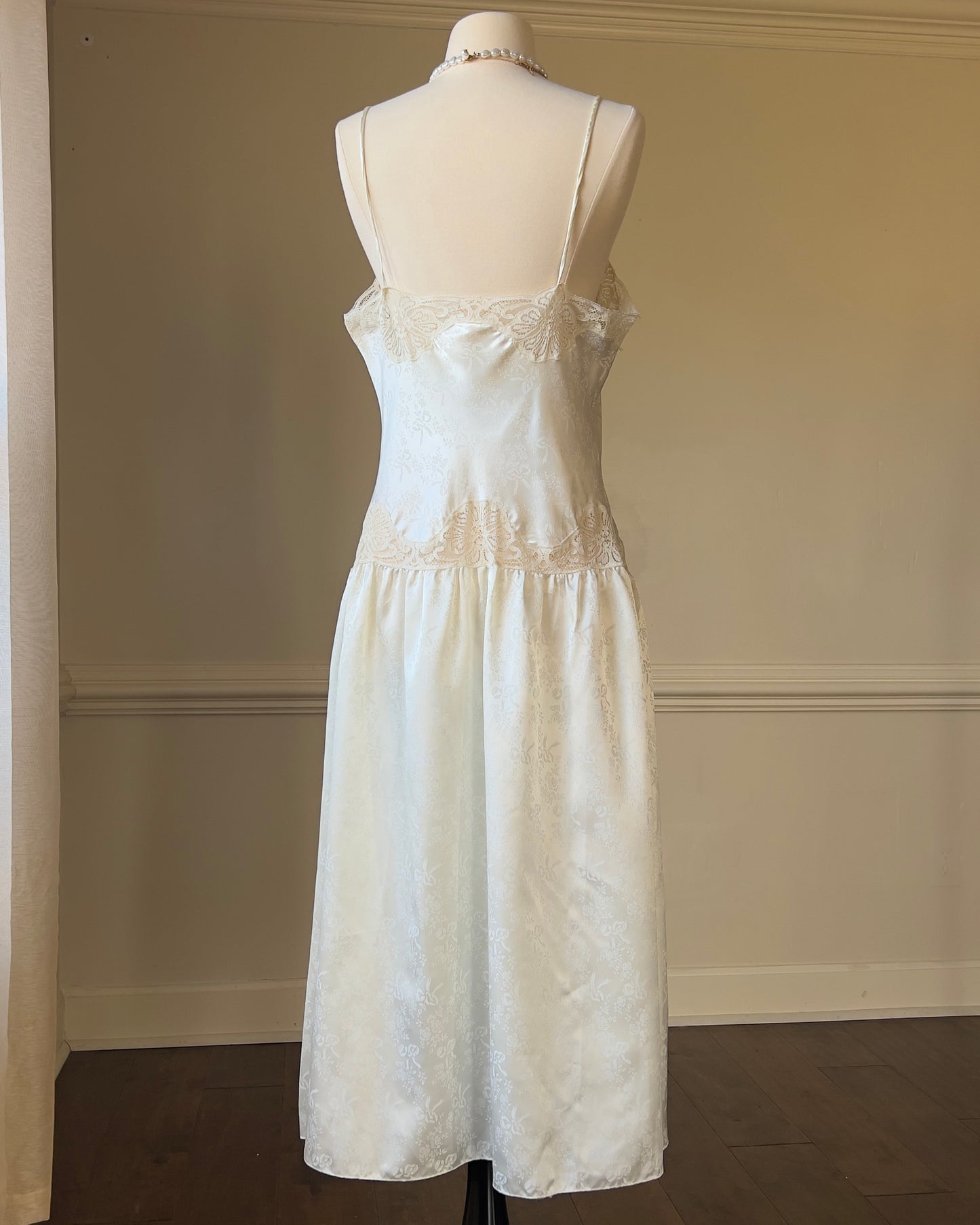 Vintage Floral Embossed Maxi Night Slip featuring Laced Details