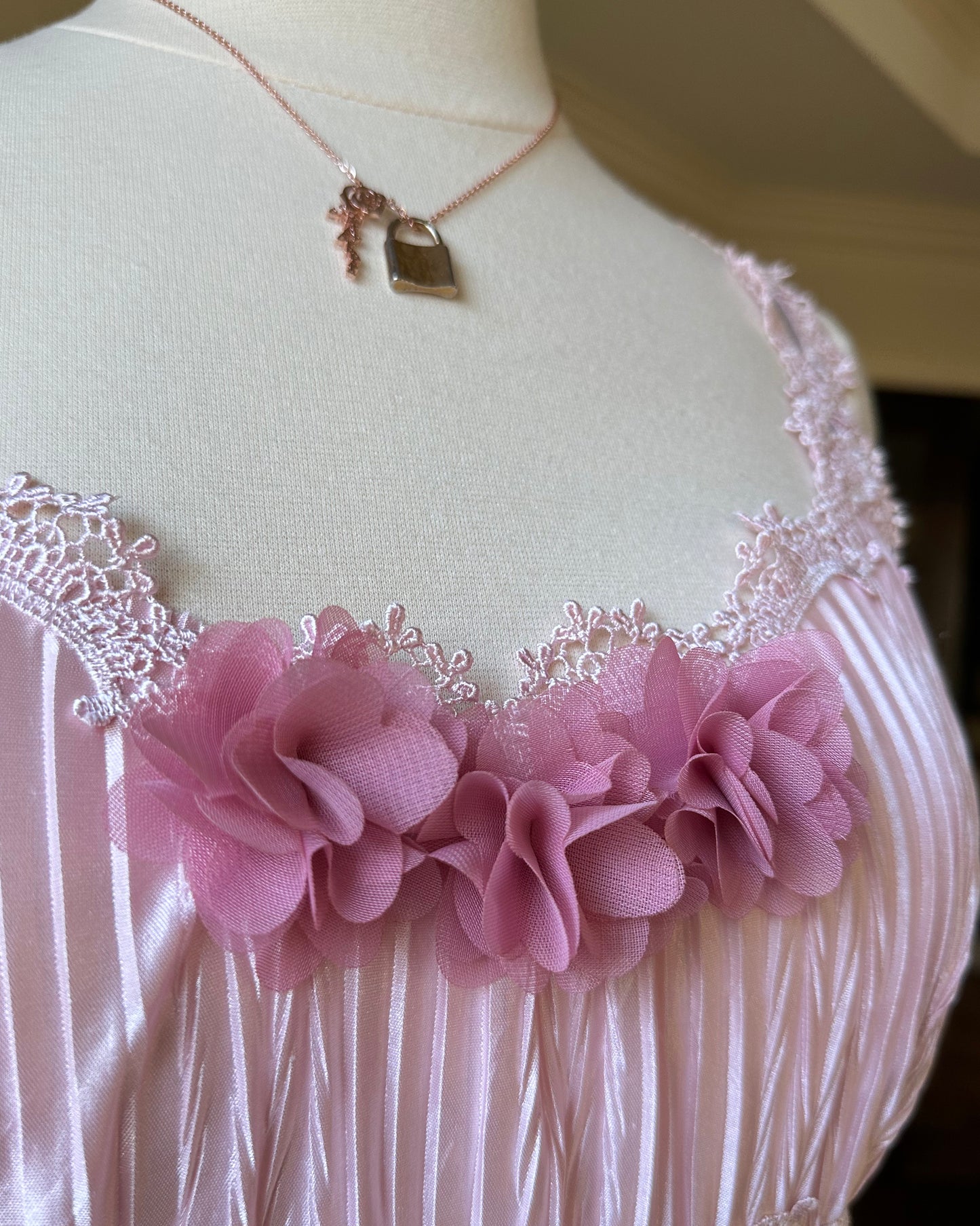 Vintage 90's Candy Midi Dress featuring Peony Adorned with Embroidery Details