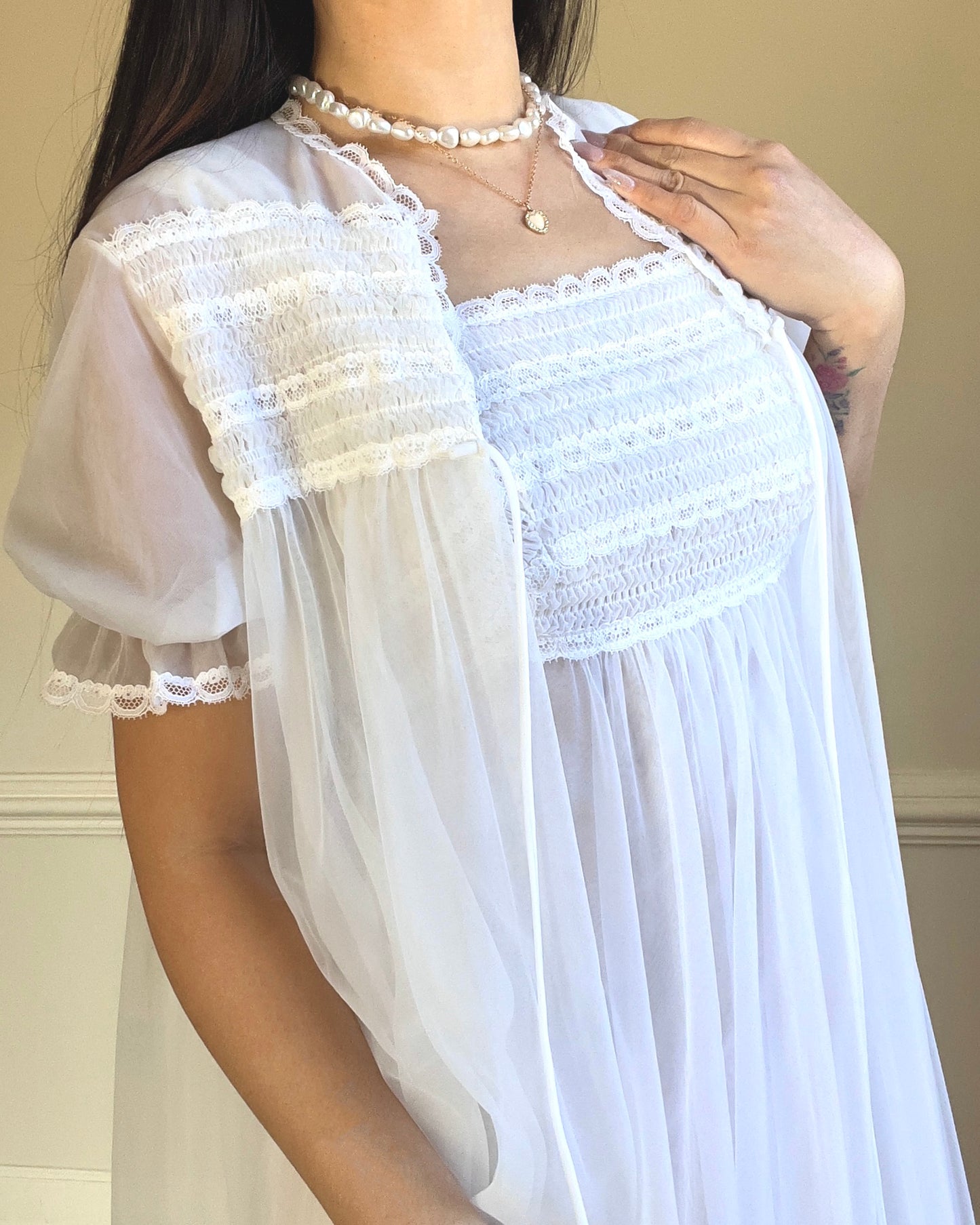 Vintage Princesscore Nightgown Set in Sheer White includes a Maxi dress + Matching Robe
