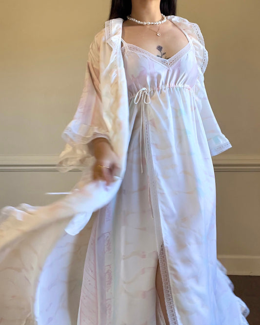 Vintage Givenchy Watercolored Matching Evening Nightgown Set