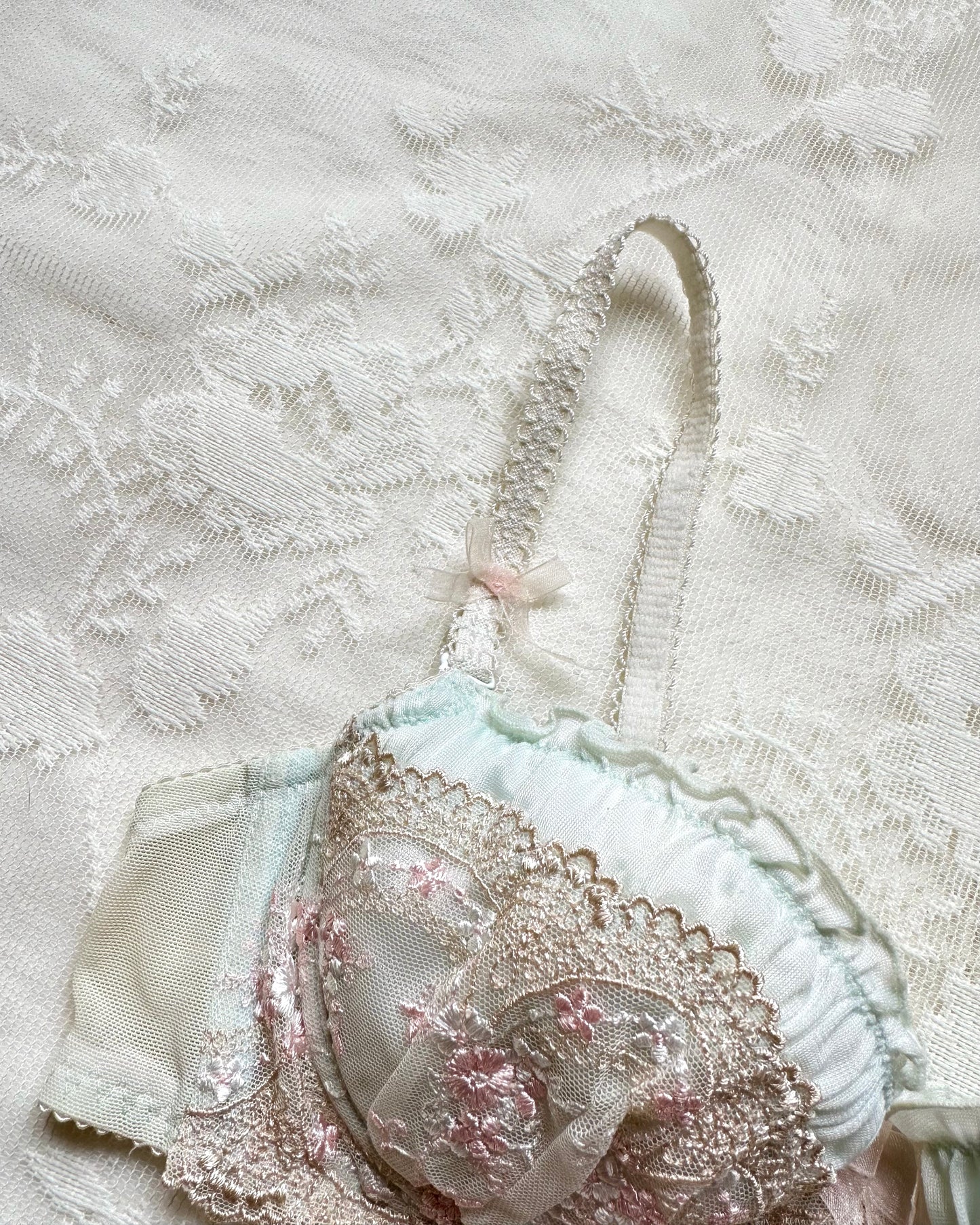 Vintage Baby Blue Brocade Bustier Bra