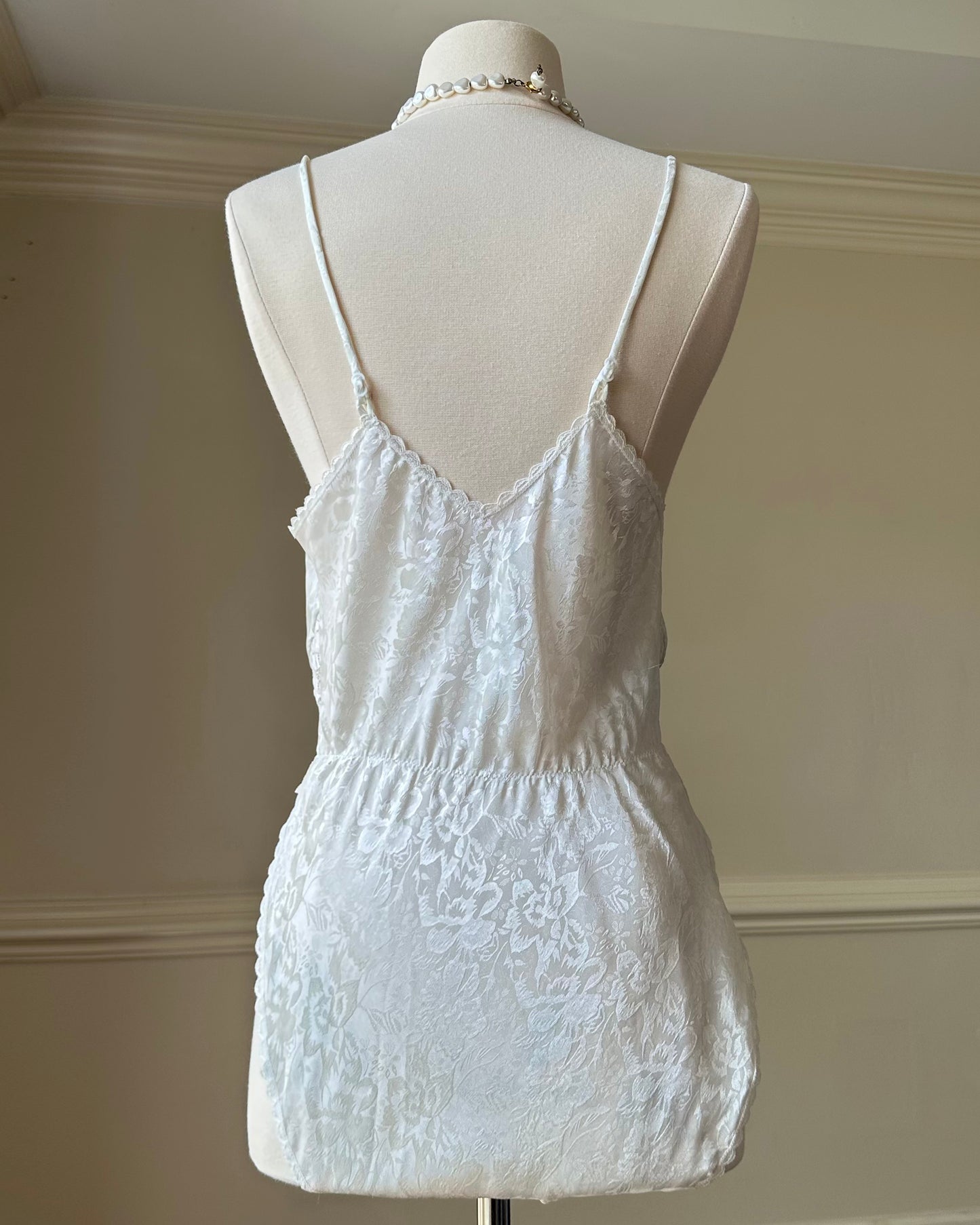 Vintage 80's Floral Embossed Bodysuit featuring Sheer Lace Bustier Crossover