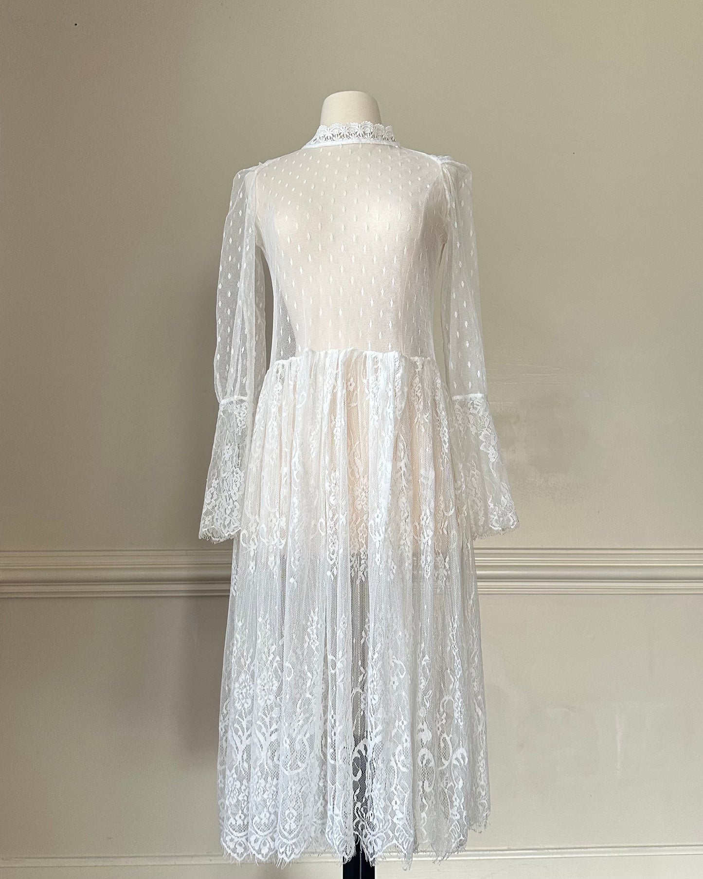 Sheer Victorian Inspired Long Sleeves Slip Dress featuring Intricate Floral Pattern