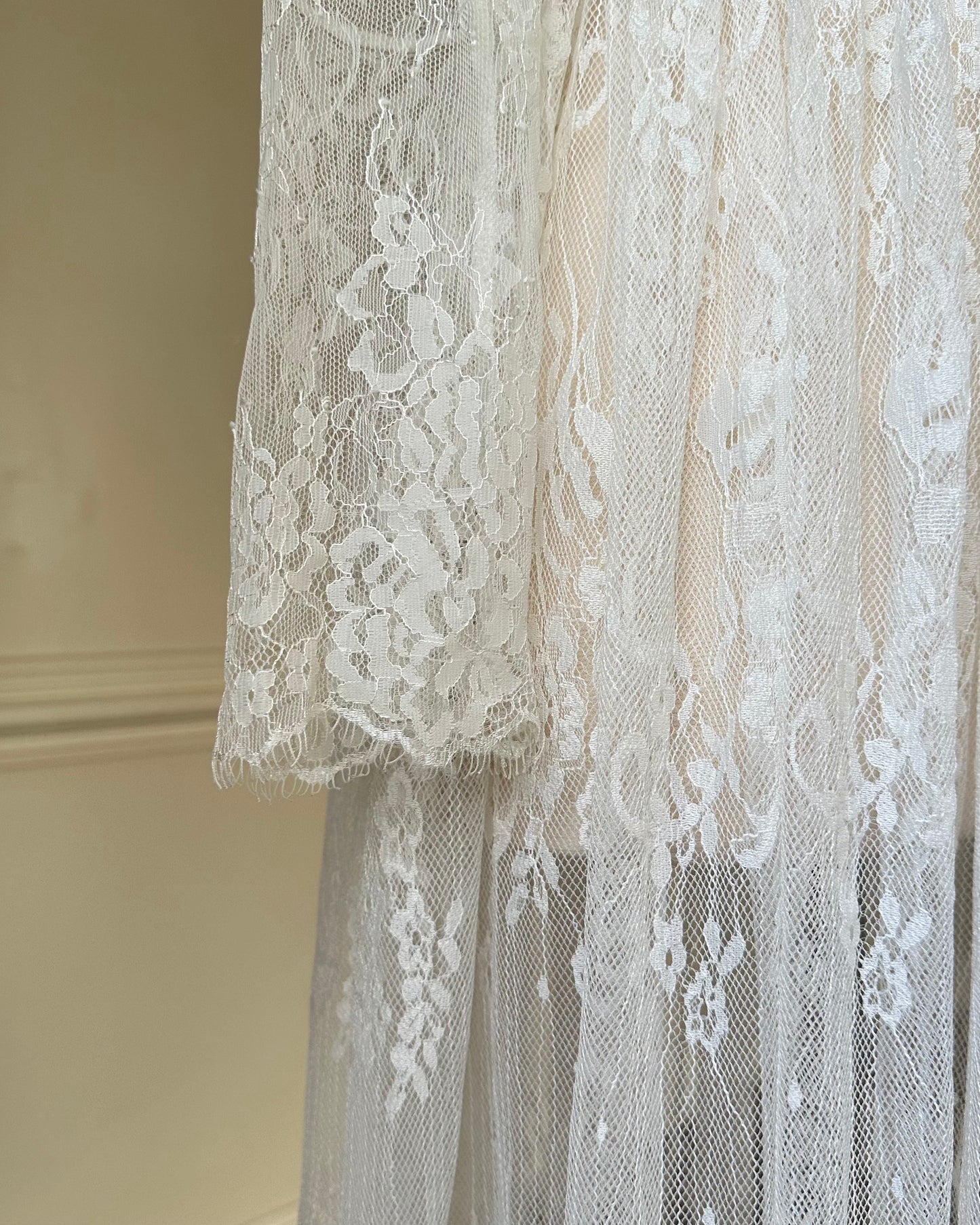 Sheer Victorian Inspired Long Sleeves Slip Dress featuring Intricate Floral Pattern