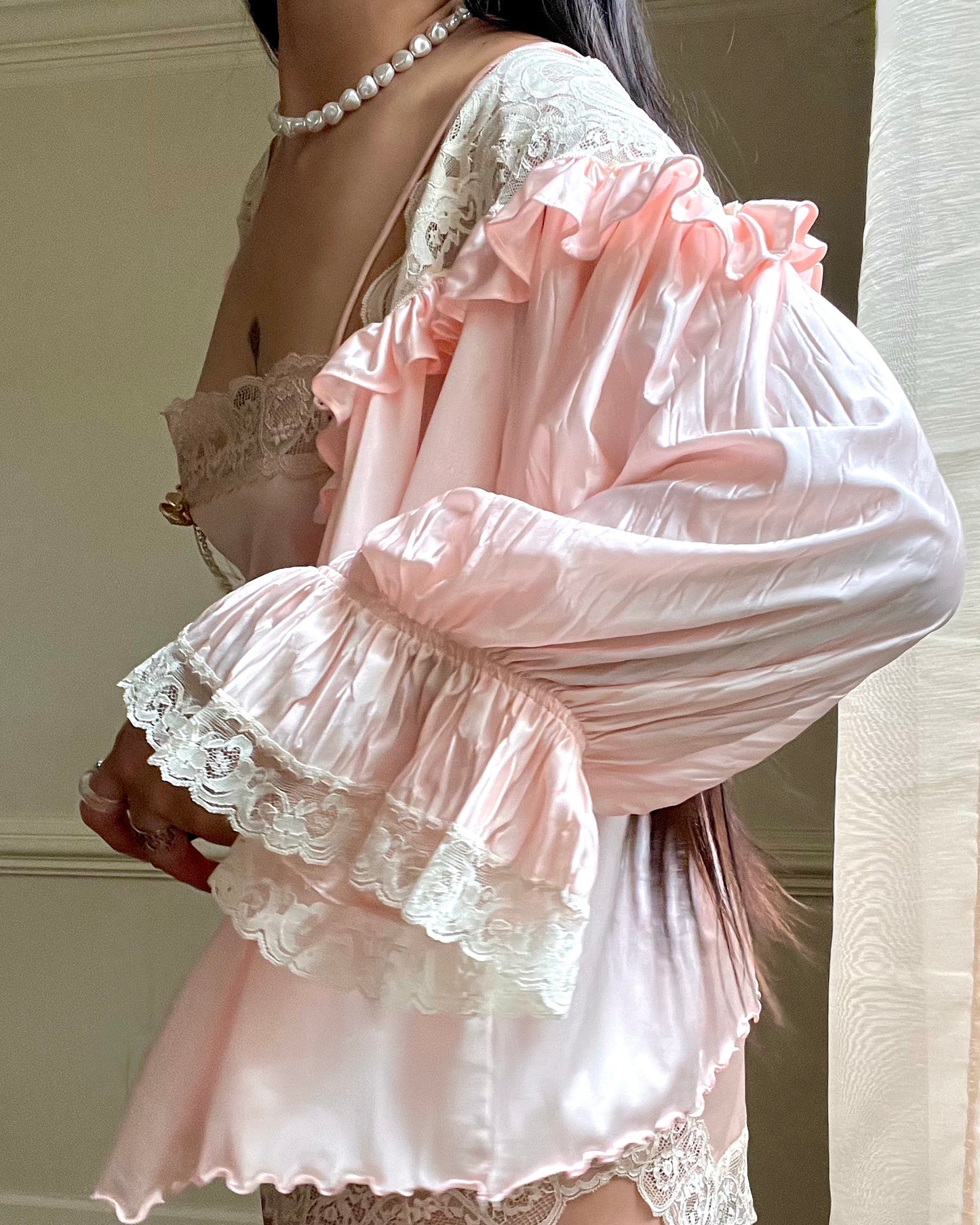 Rare Beautiful Vitage Vicorian Style Robe with Ruffle Lace Detailings