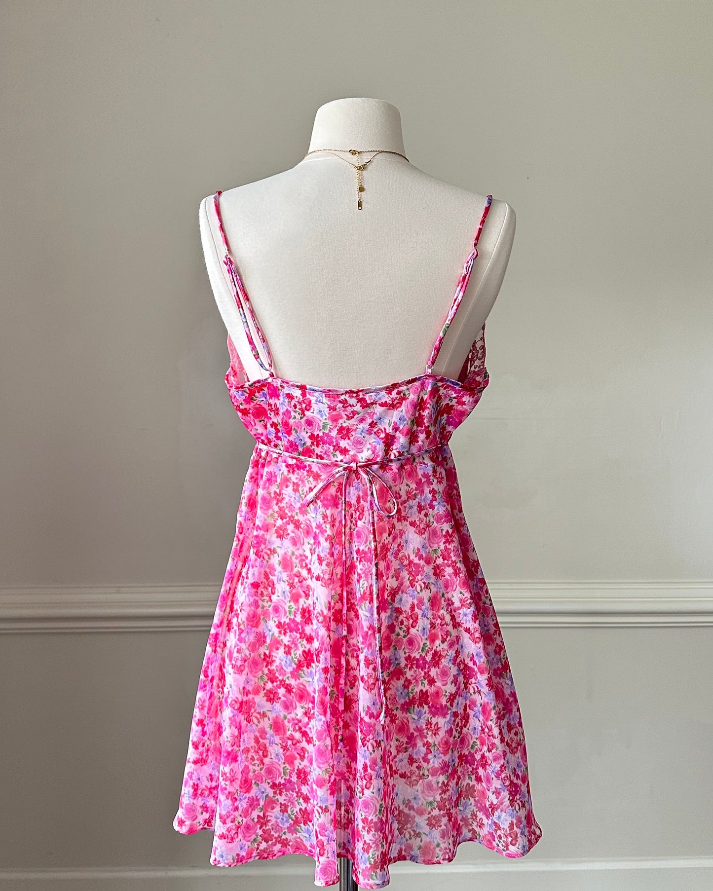 Ditsy Floral Slip Ddress featuring Variety of Reds and Pink Flowers Print