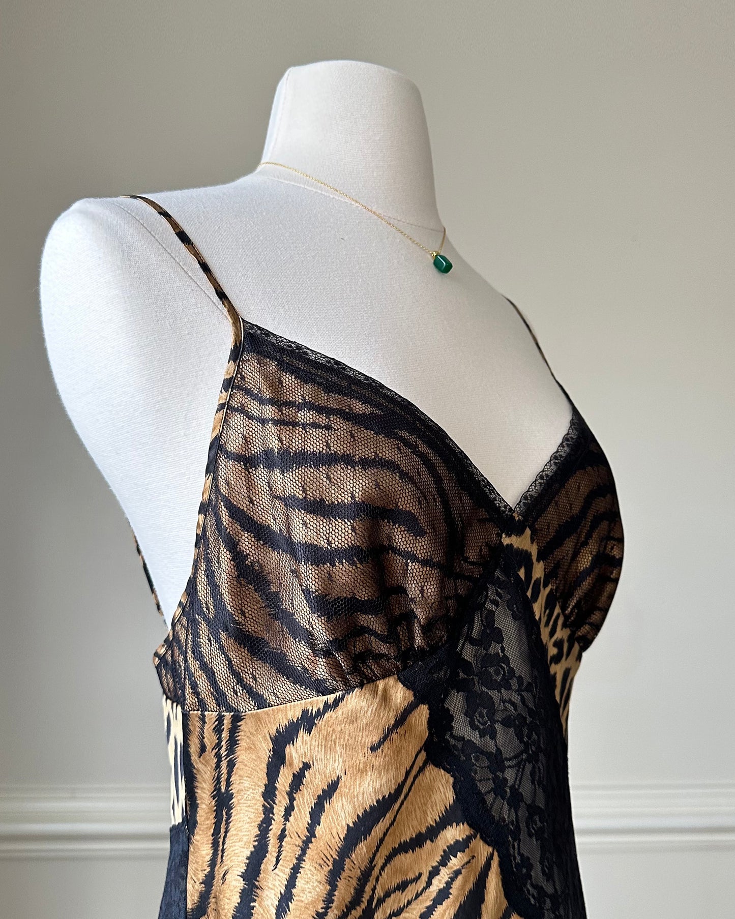 Victoria Secret’s Wild Animal Prints Slip Dress featuring Diagonal Sheer Lace Cutout