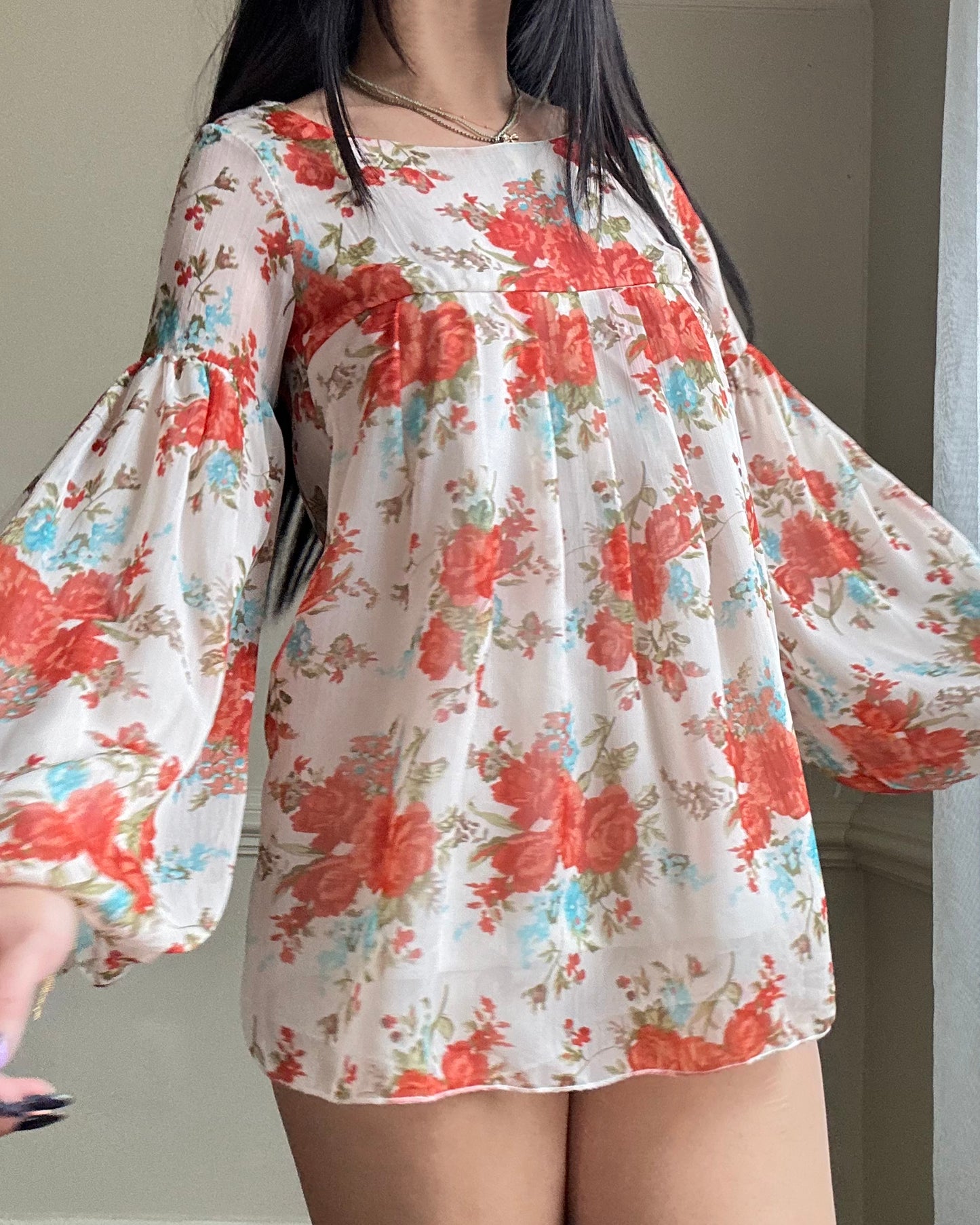 Vibrant Dress Blouse featuring Rosette and Floral Prints