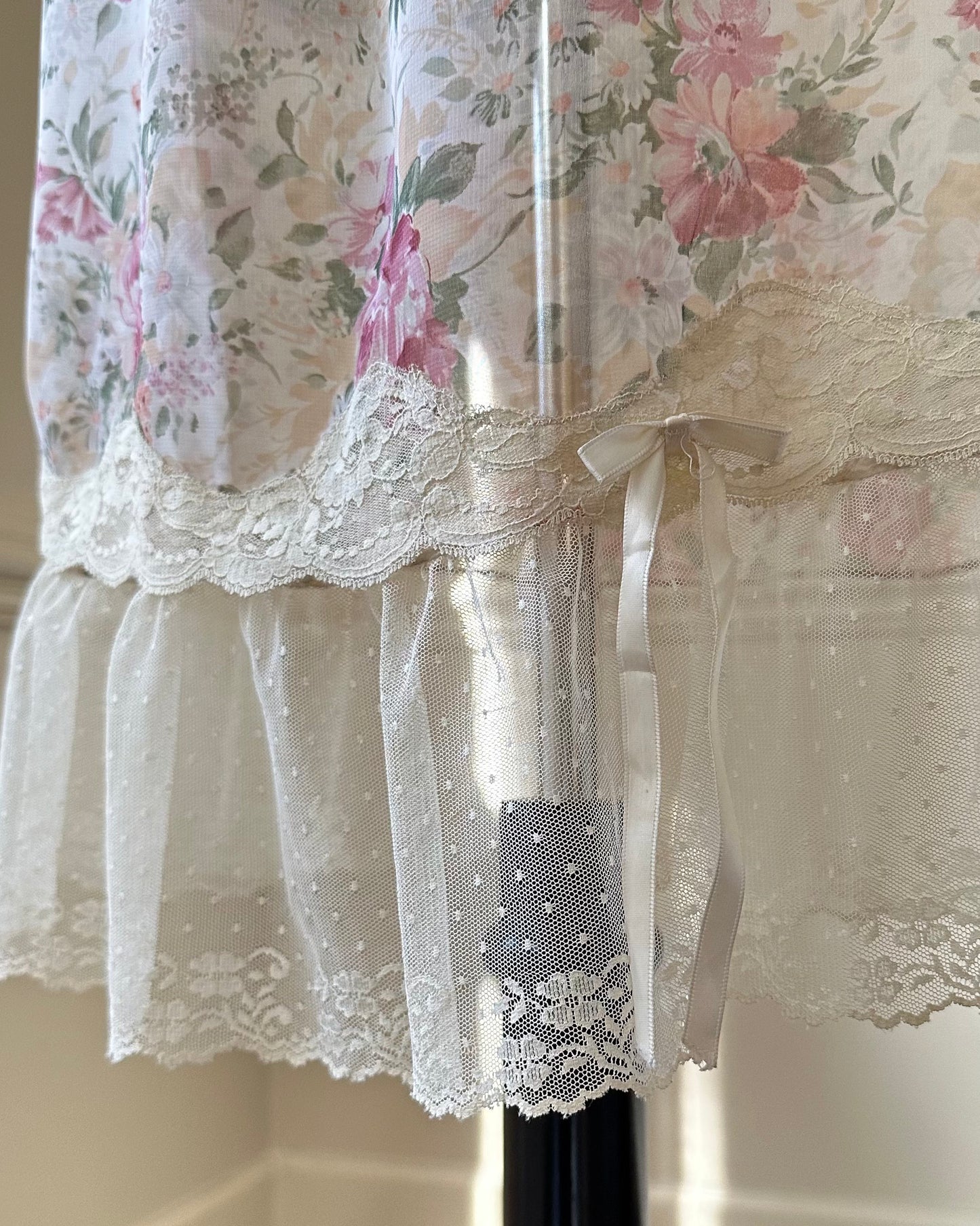 Dreamy Sheer Vintage Floral Dress featuring Rose Garden Prints with Soft Lace Skirt