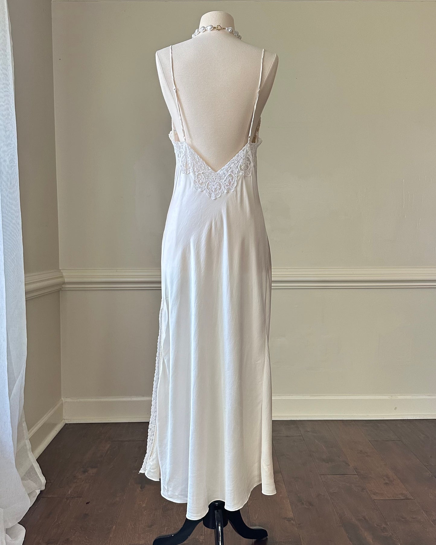 Maxi Bridal Slip Dress in Vintage Creamy featuring Lace Embroidery