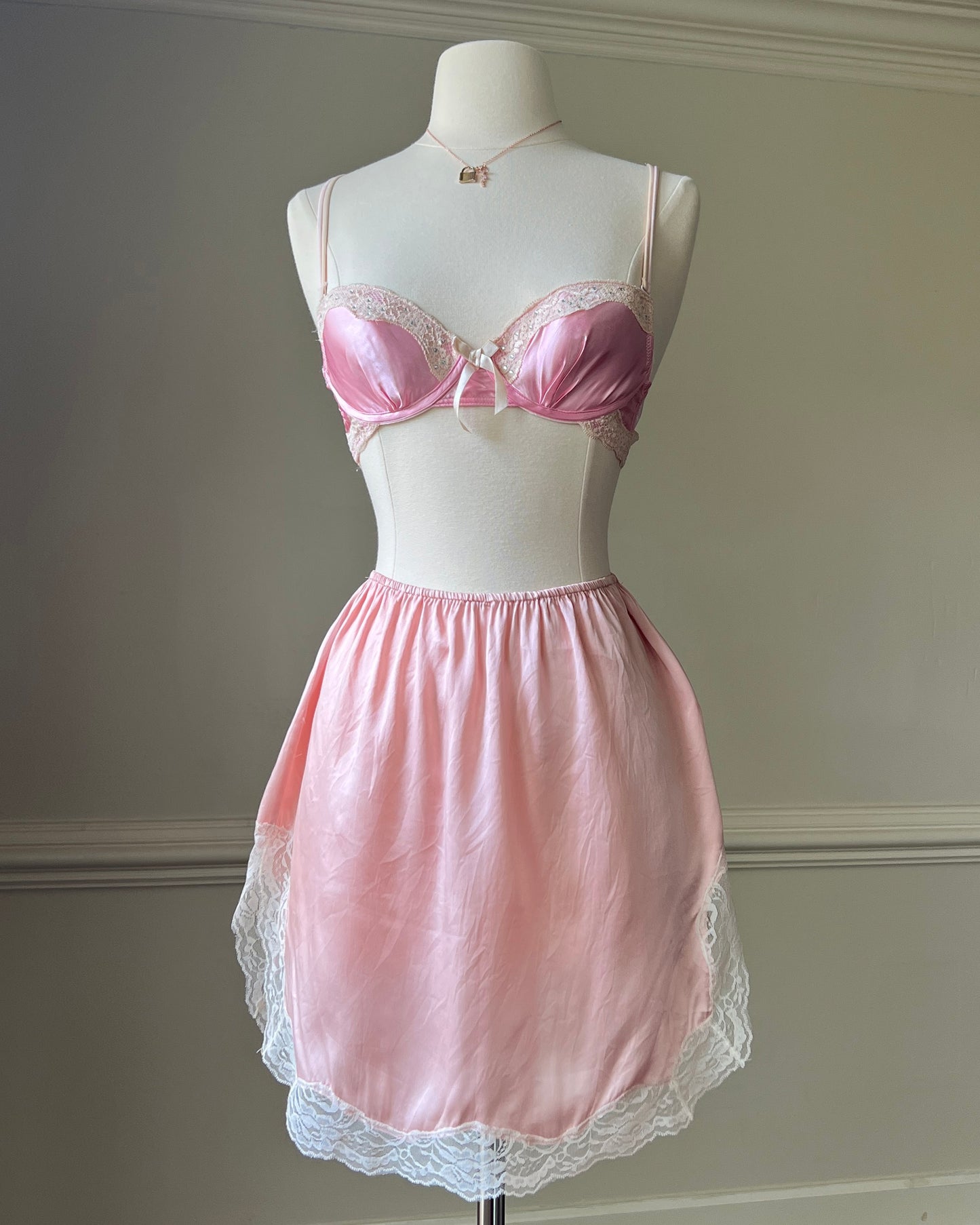 Victoria’s Secret Silky Satin Round Skirt featuring Split Hems with Sheer Lace