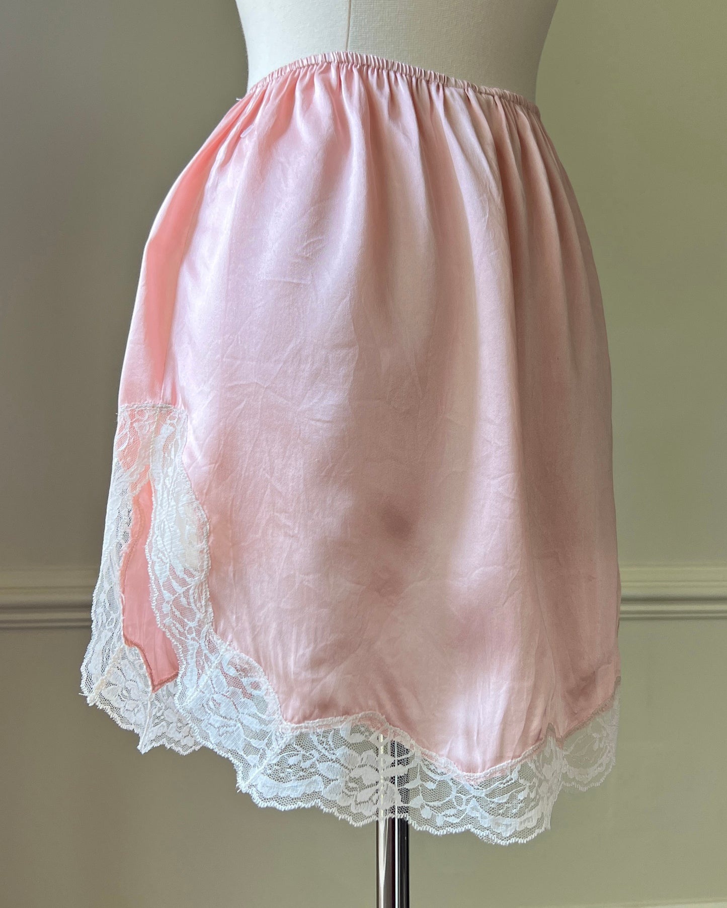 Victoria’s Secret Silky Satin Round Skirt featuring Split Hems with Sheer Lace