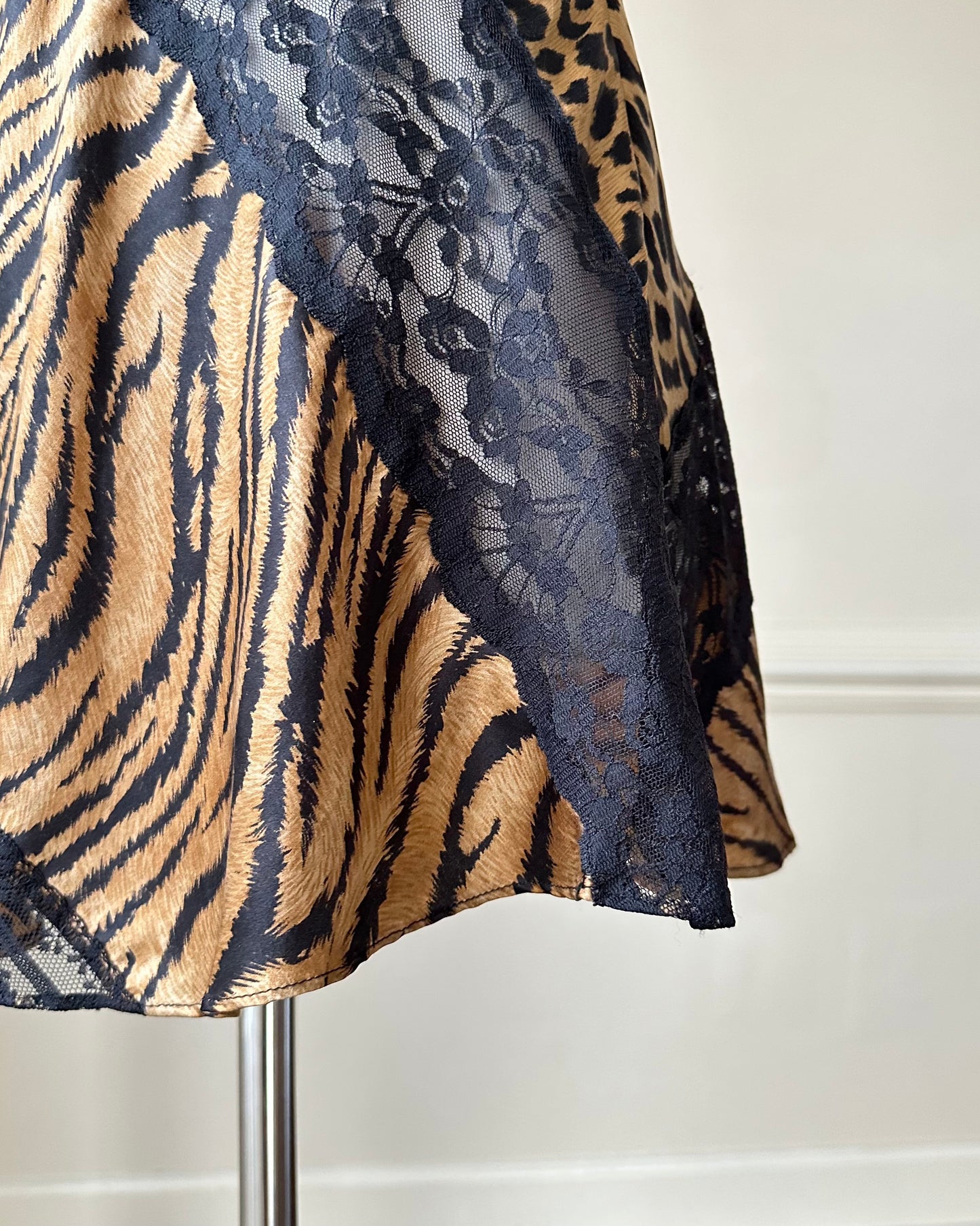 Victoria Secret’s Wild Animal Prints Slip Dress featuring Diagonal Sheer Lace Cutout