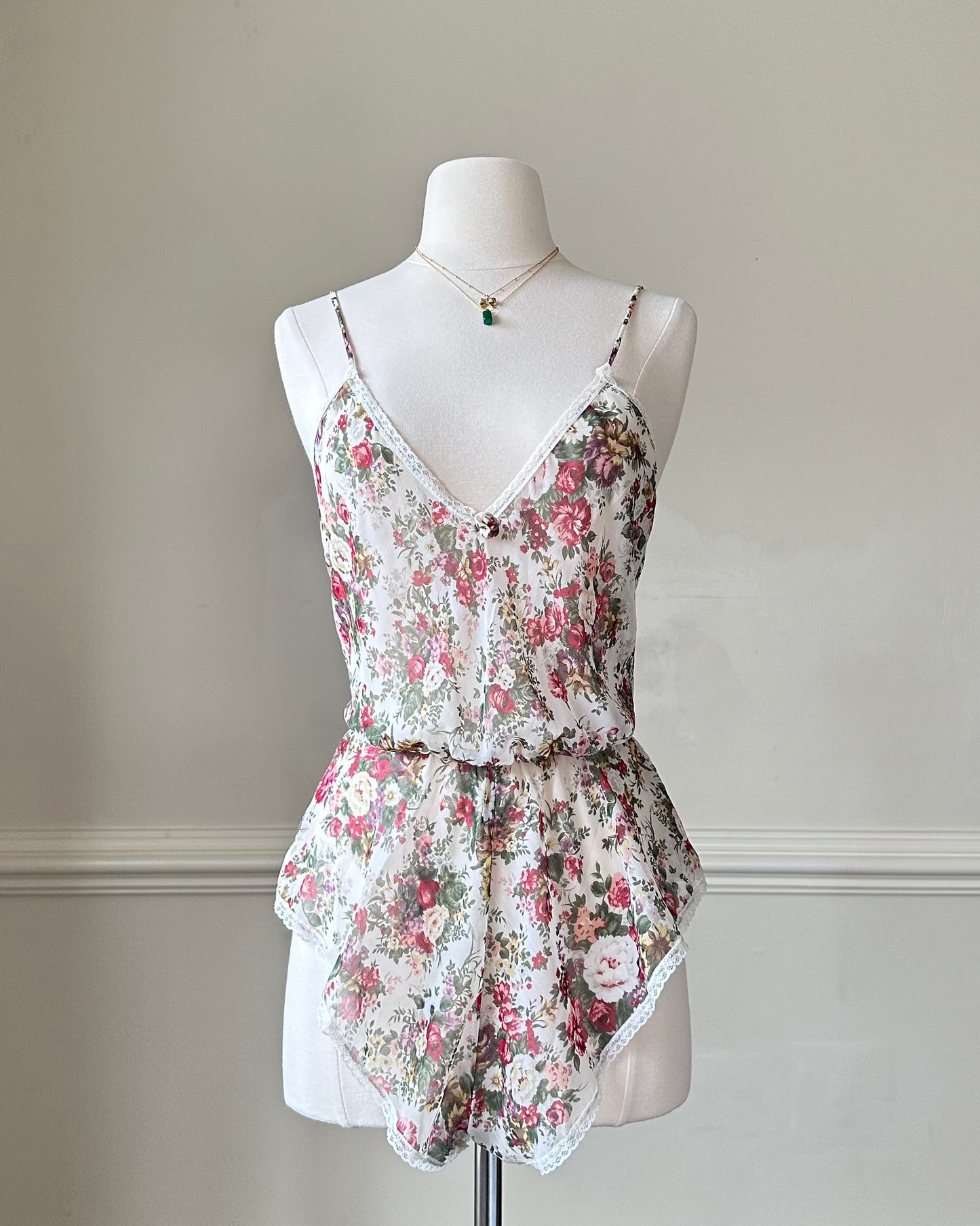 Vintage Semi Sheer Sultry Romper featuring Winter Floral Prints