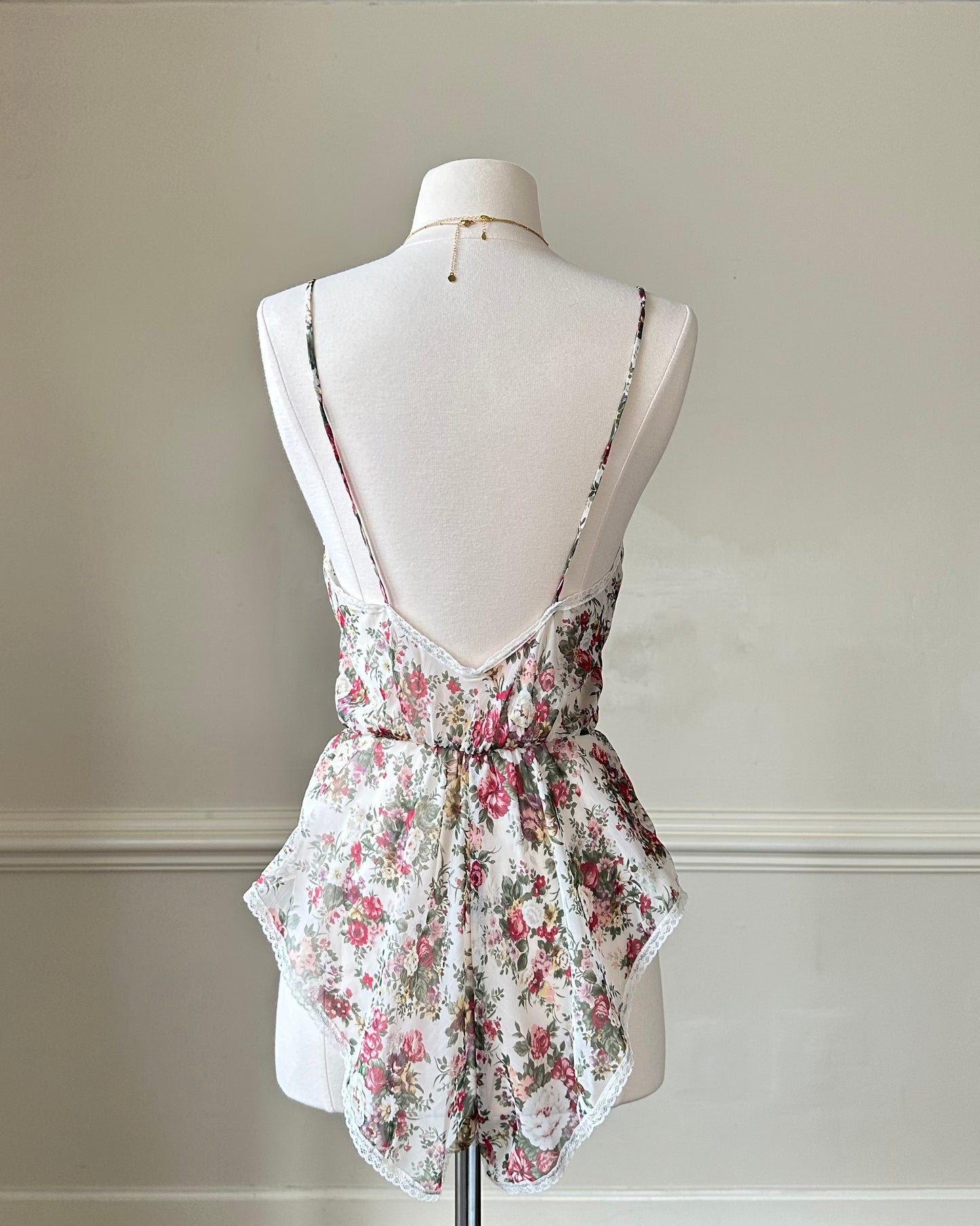 Vintage Semi Sheer Sultry Romper featuring Winter Floral Prints