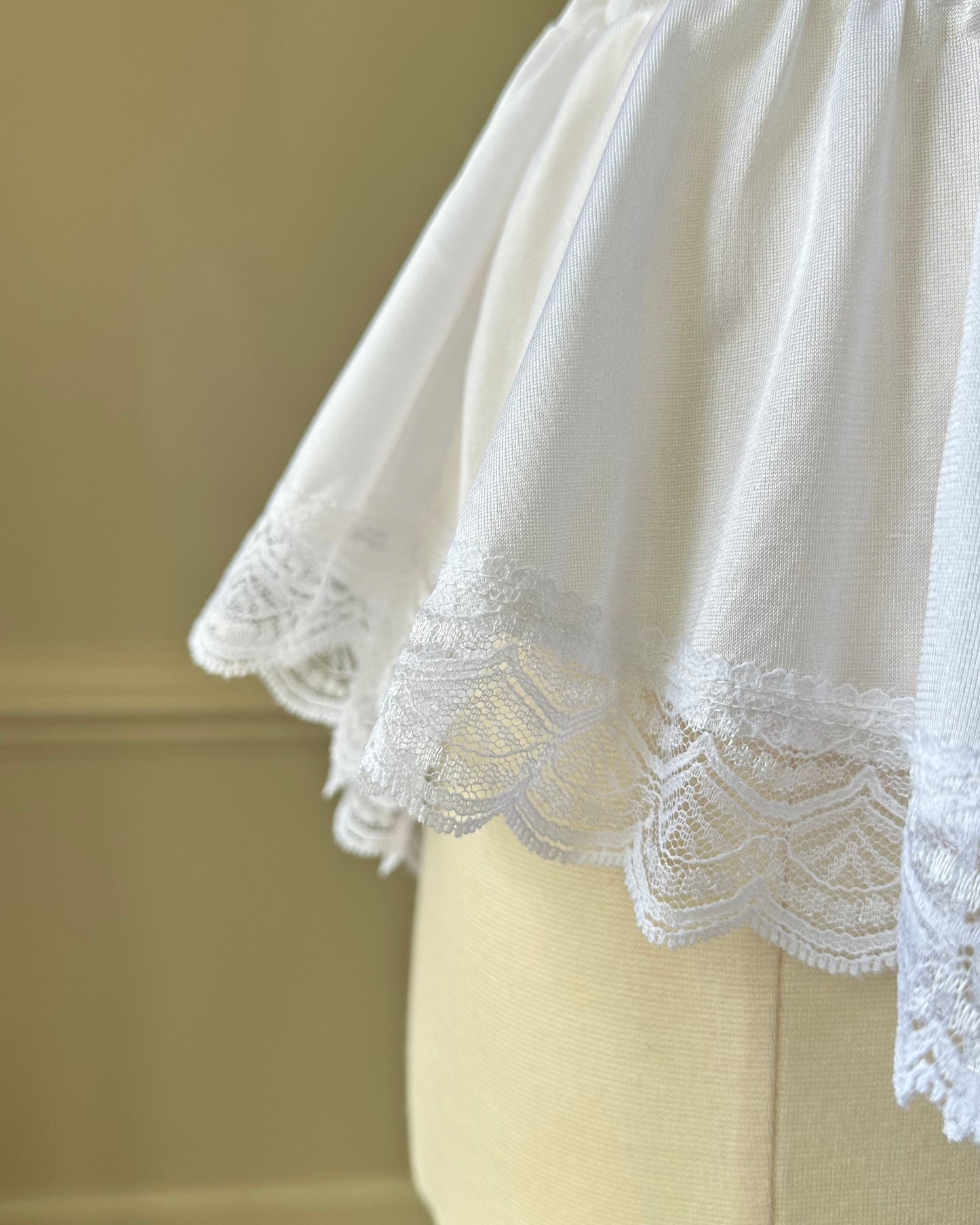 Sheer White Bodysuit featuring Delicate Sheer Lace Bodice with Flared Skirt