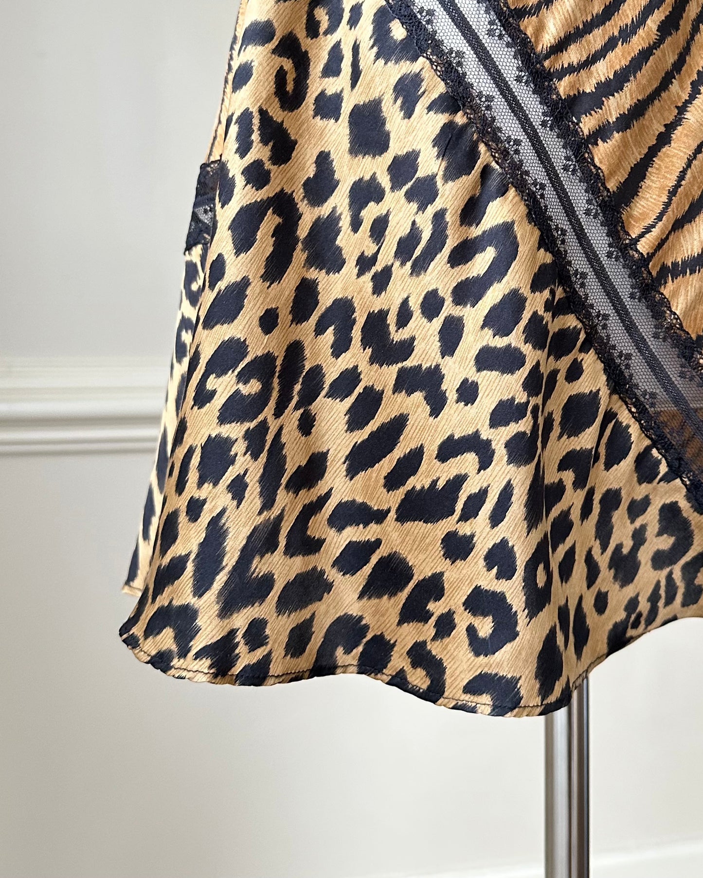 Victoria Secret’s Wild Animal Prints Slip Dress featuring Diagonal Sheer Lace Cutout