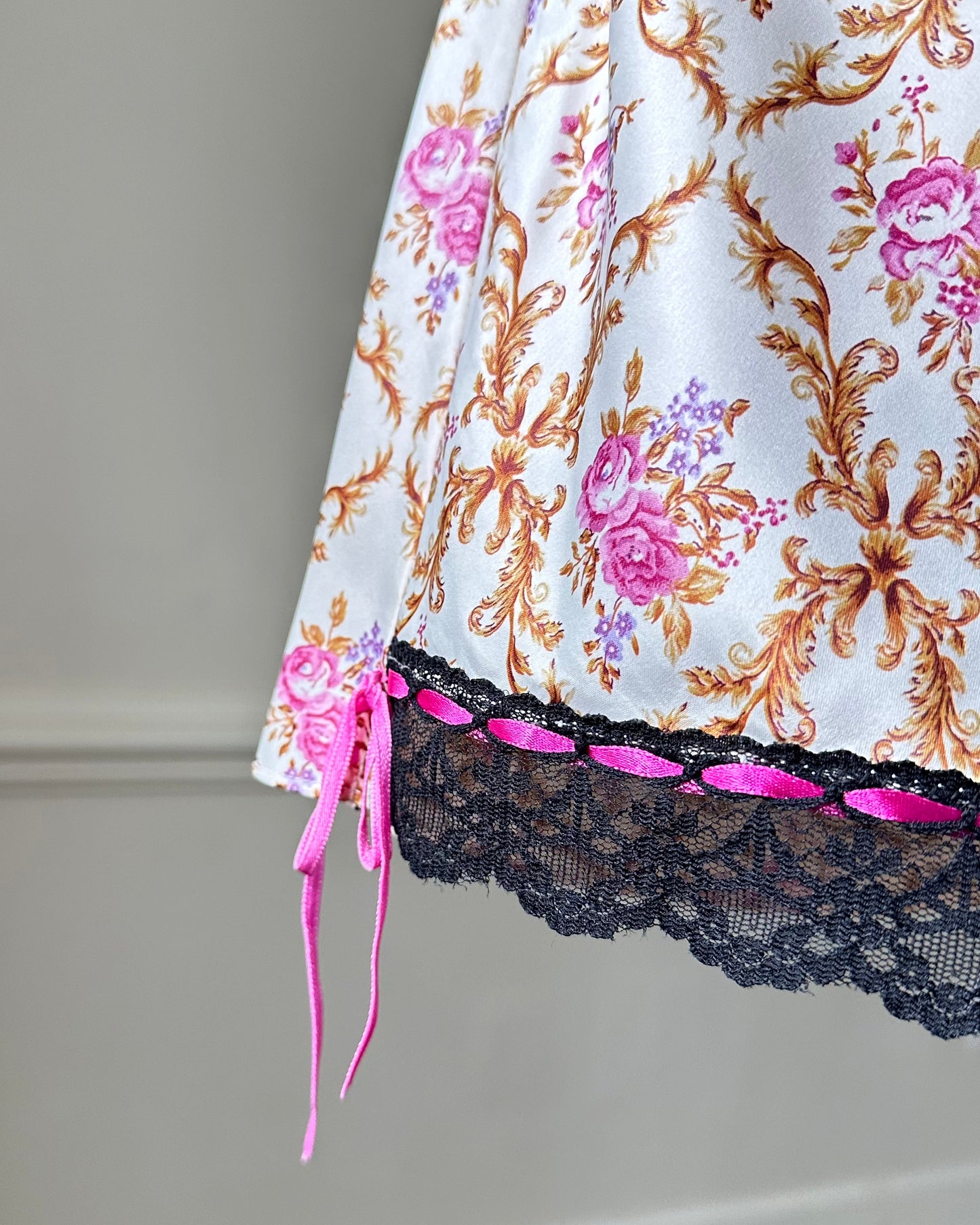 Satin Short featuring Brocade Pattern with Lace Trimmings