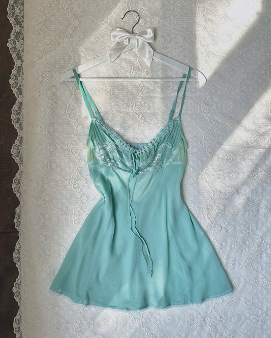 Vintage Victoria’s Secret aqua blue mesh babydoll slip – size S