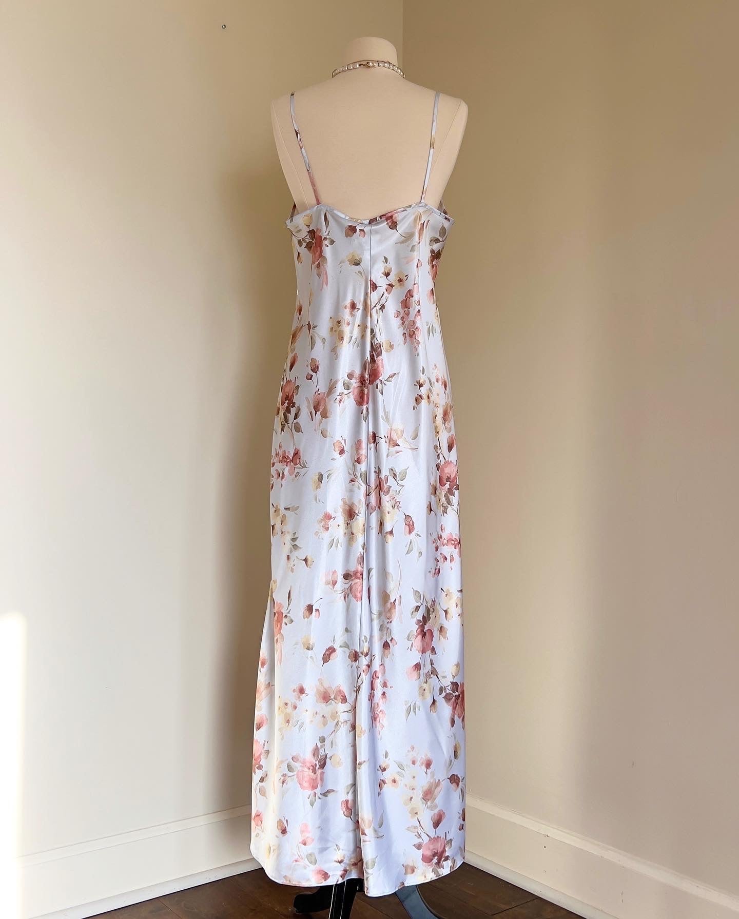 Satin Pastel Floral Print Maxi Dress