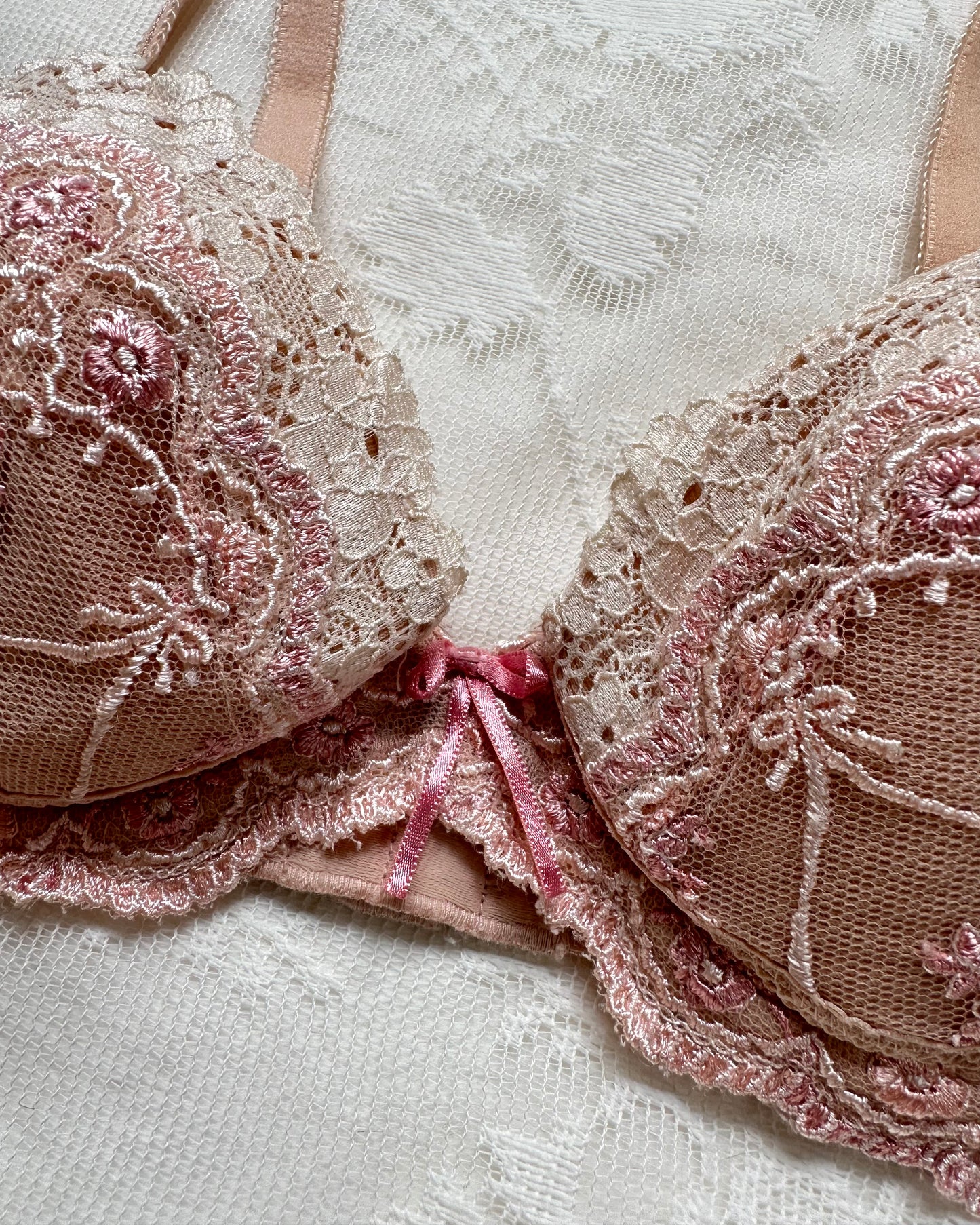 Elegant Vintage Rosy Bra with Ribbon Bows