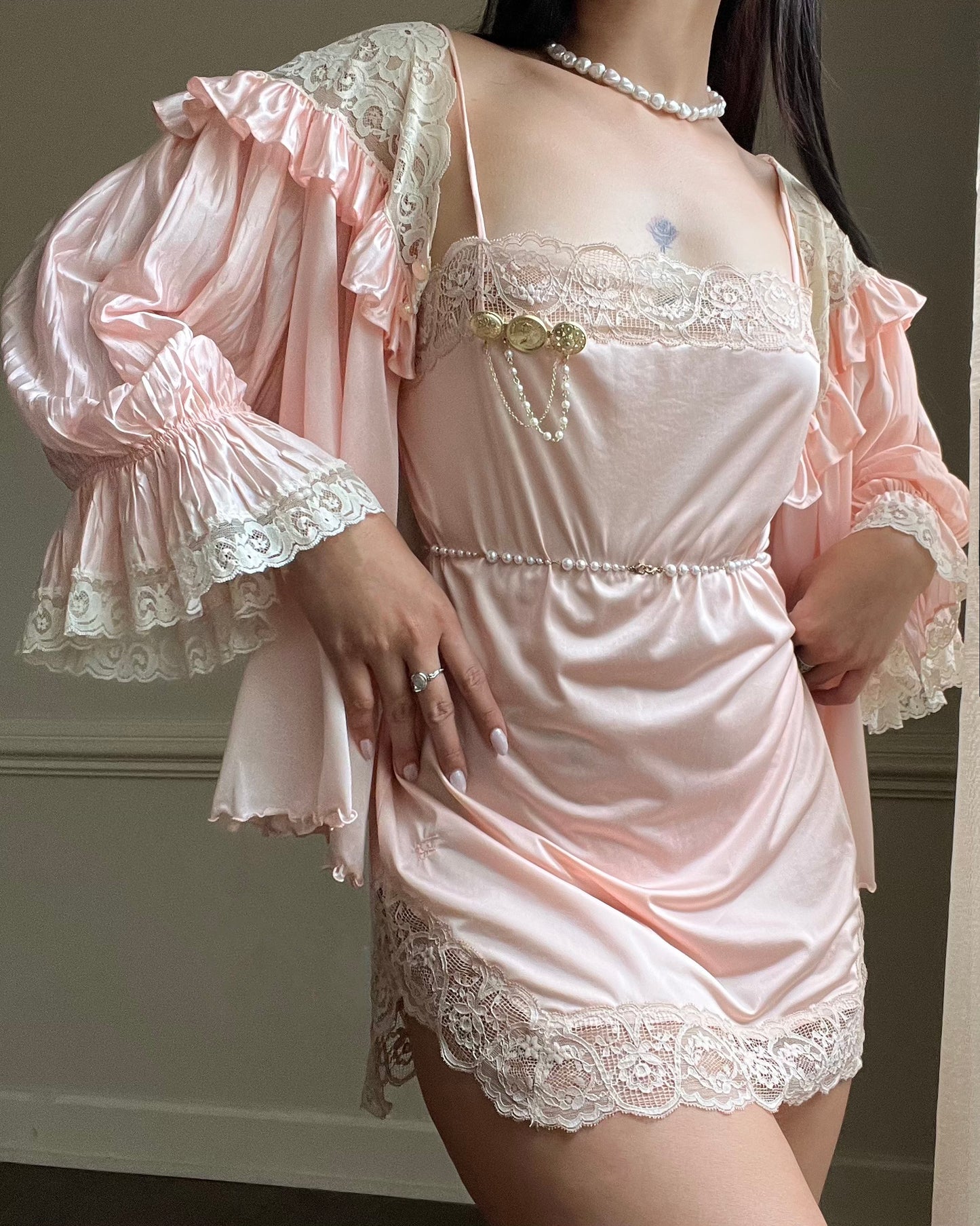 Rare Beautiful Vitage Vicorian Style Robe with Ruffle Lace Detailings