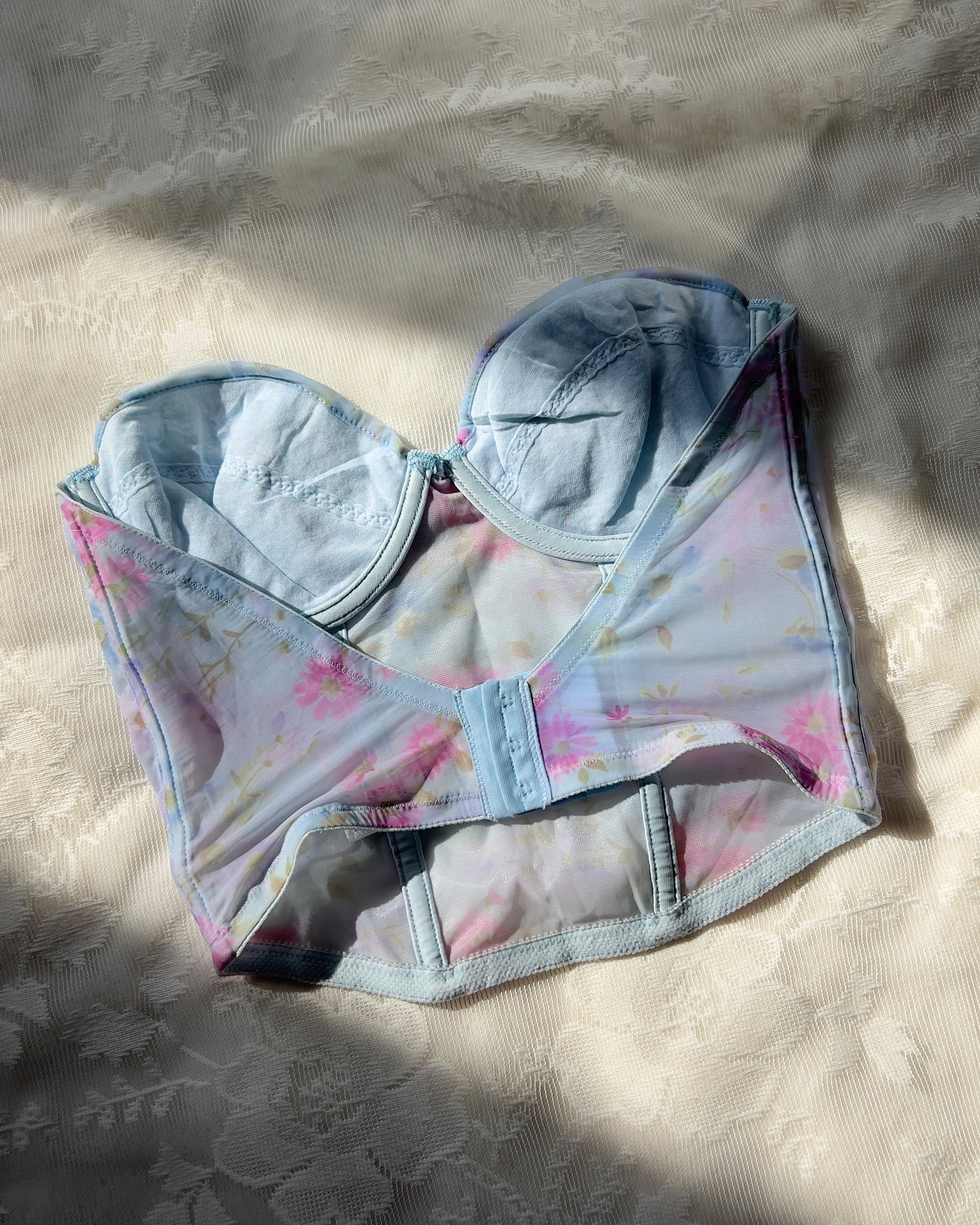 Adorable Spring Washed Floral Corset in Sheer Blue