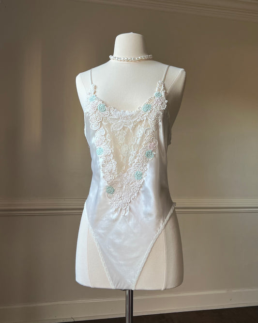 Vintage 80's Victoria's Secret Silk Bodysuit with a Beautiful Pastel Rosettes