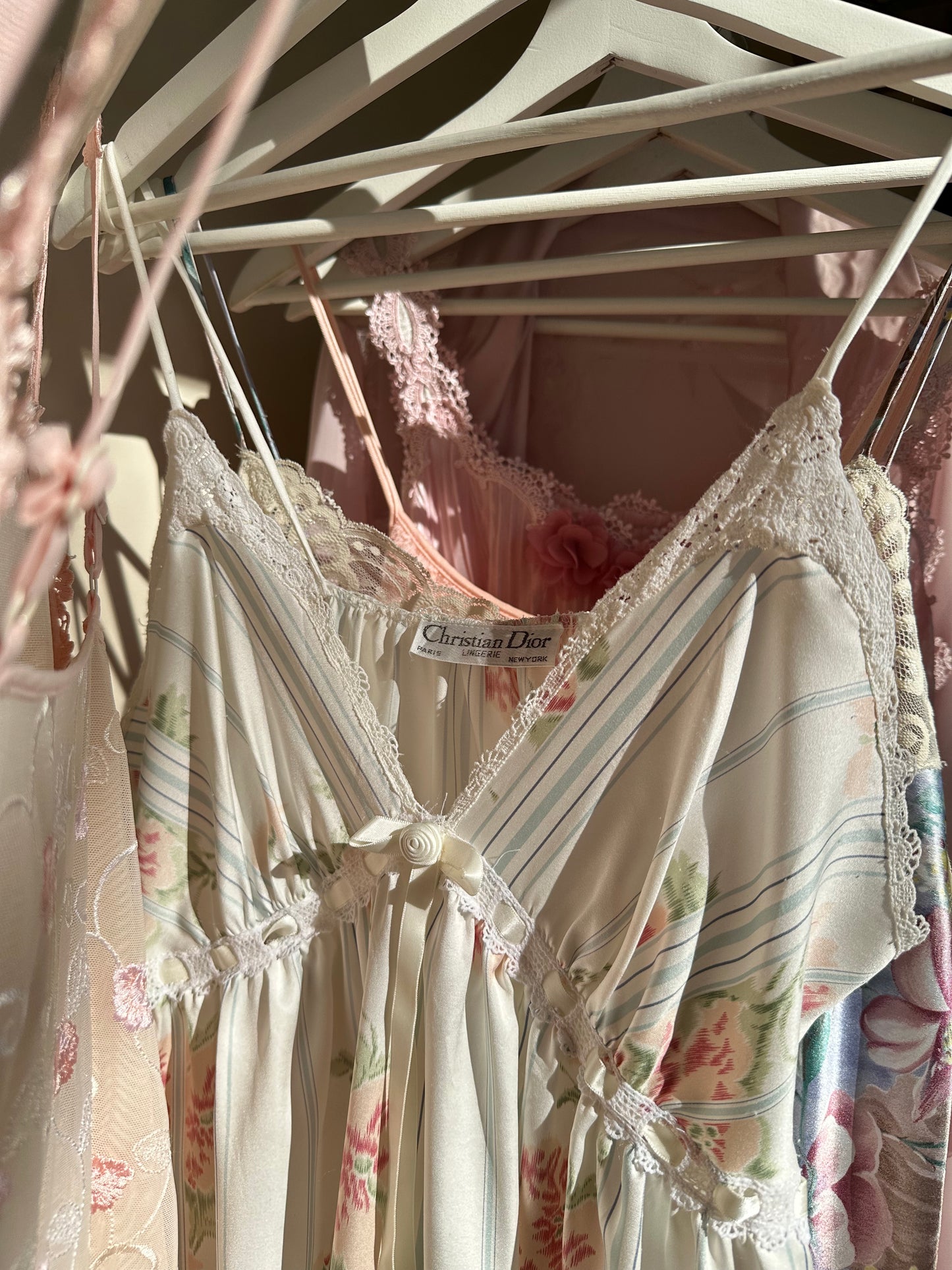 Stunning Vintage 90's Dior Maxi Satin Dress featuring Rosette Pattern with Pinstripes