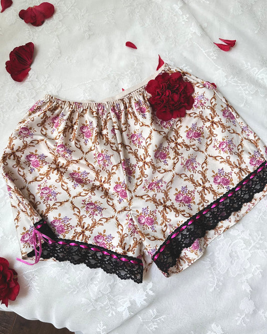 Satin Short featuring Brocade Pattern with Lace Trimmings