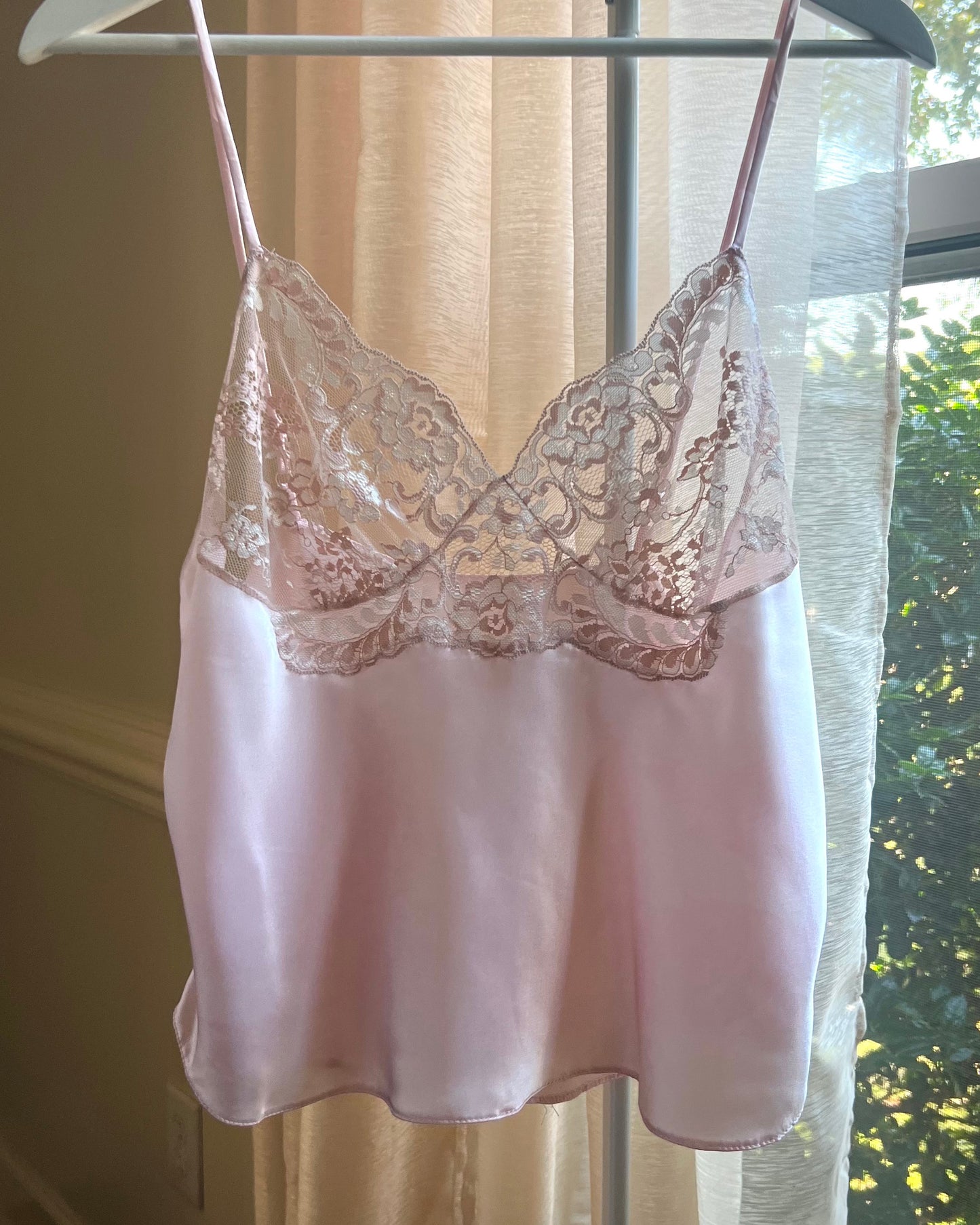 Vintage Satin Dilky Dusty Rose Cami Top with Floral Lace