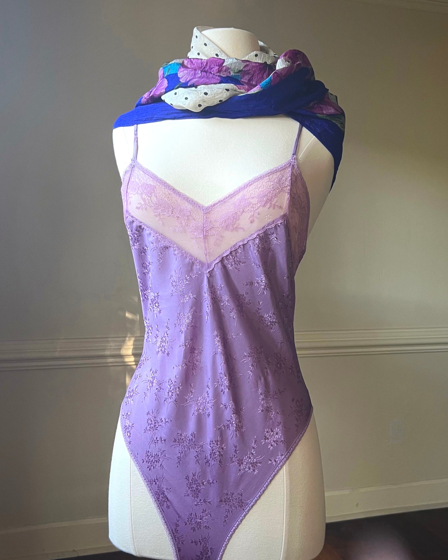 Luxury Vintage Valentino Silk Scarf with Purple Flowers Details