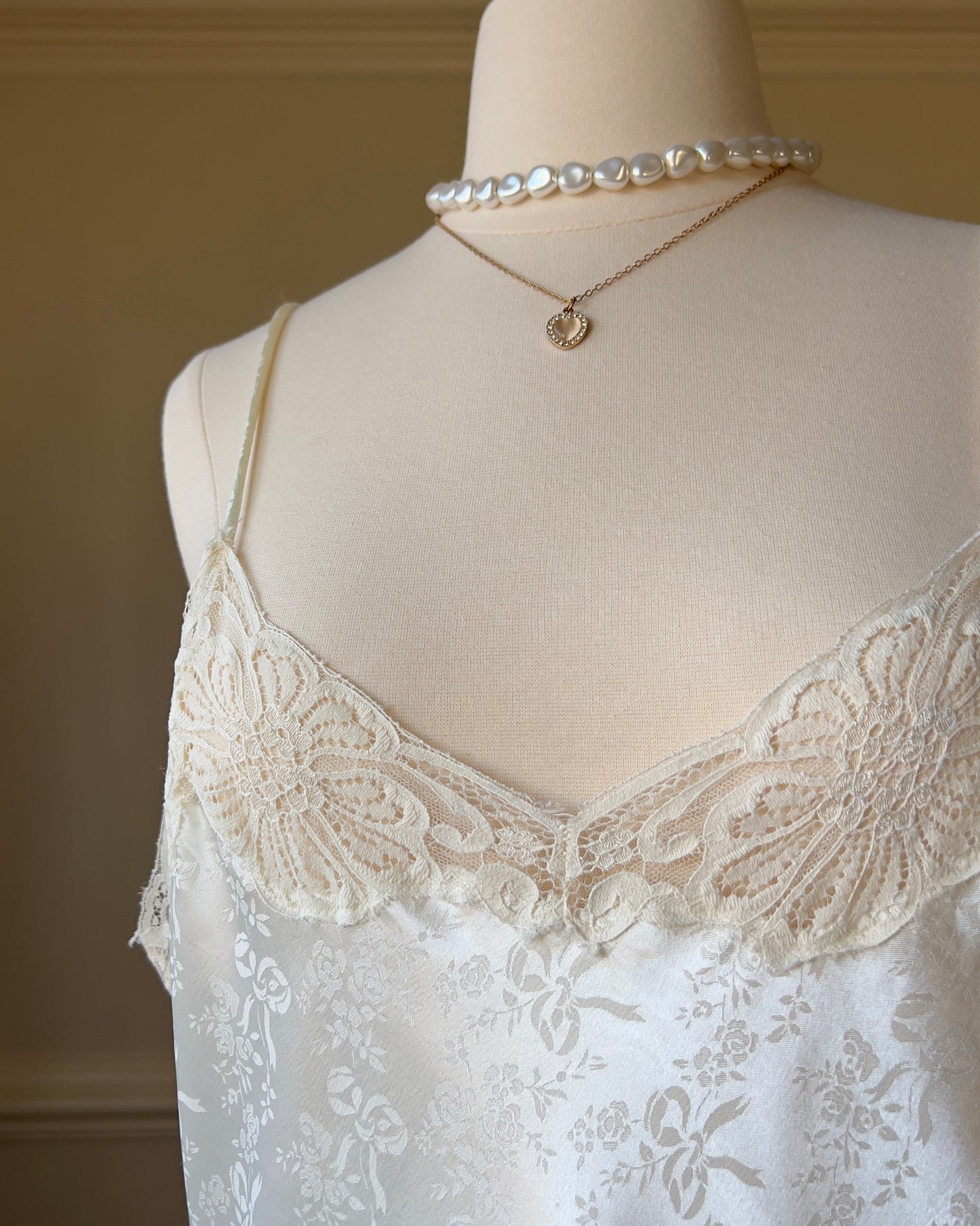 Vintage Floral Embossed Maxi Night Slip featuring Laced Details