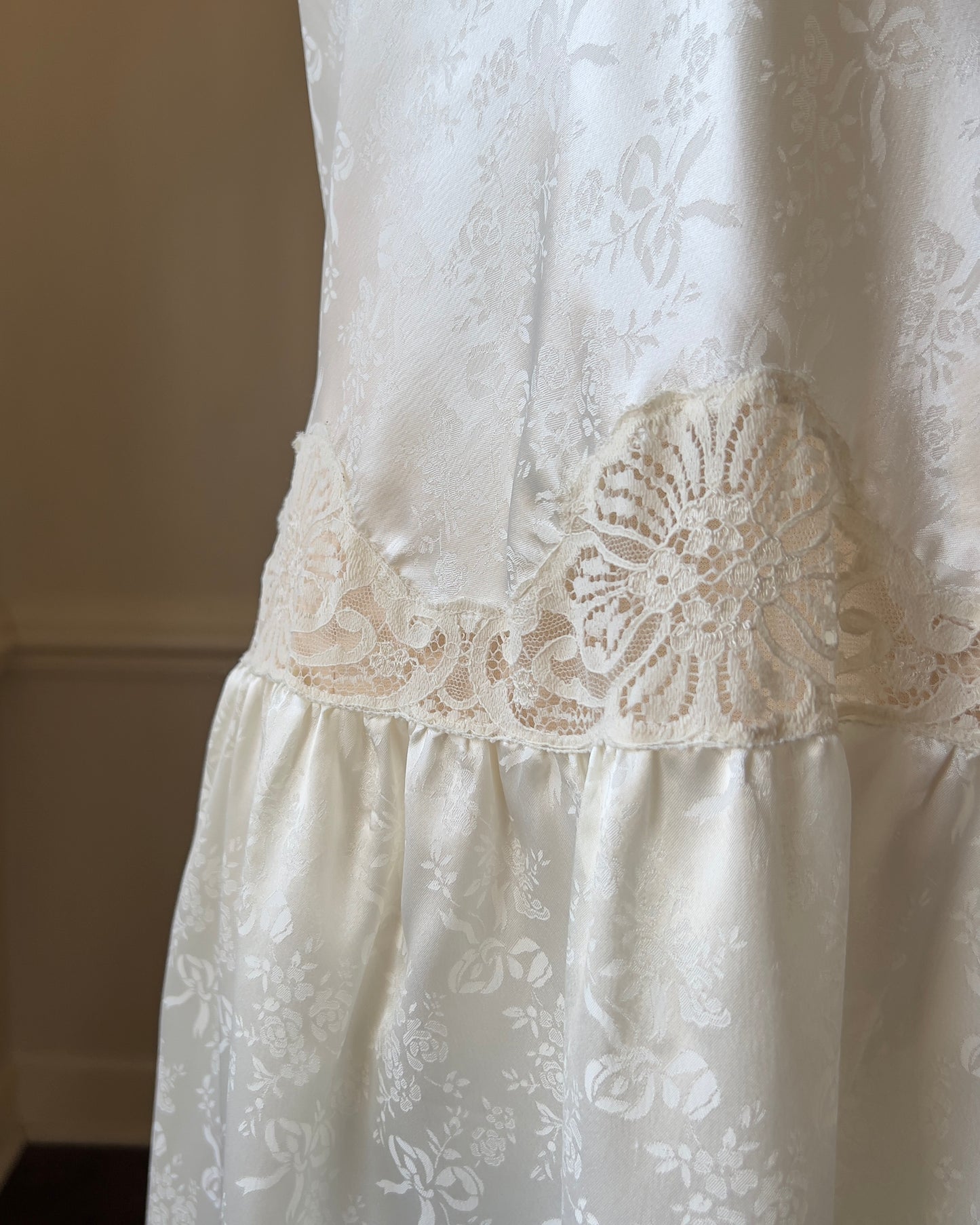 Vintage Floral Embossed Maxi Night Slip featuring Laced Details