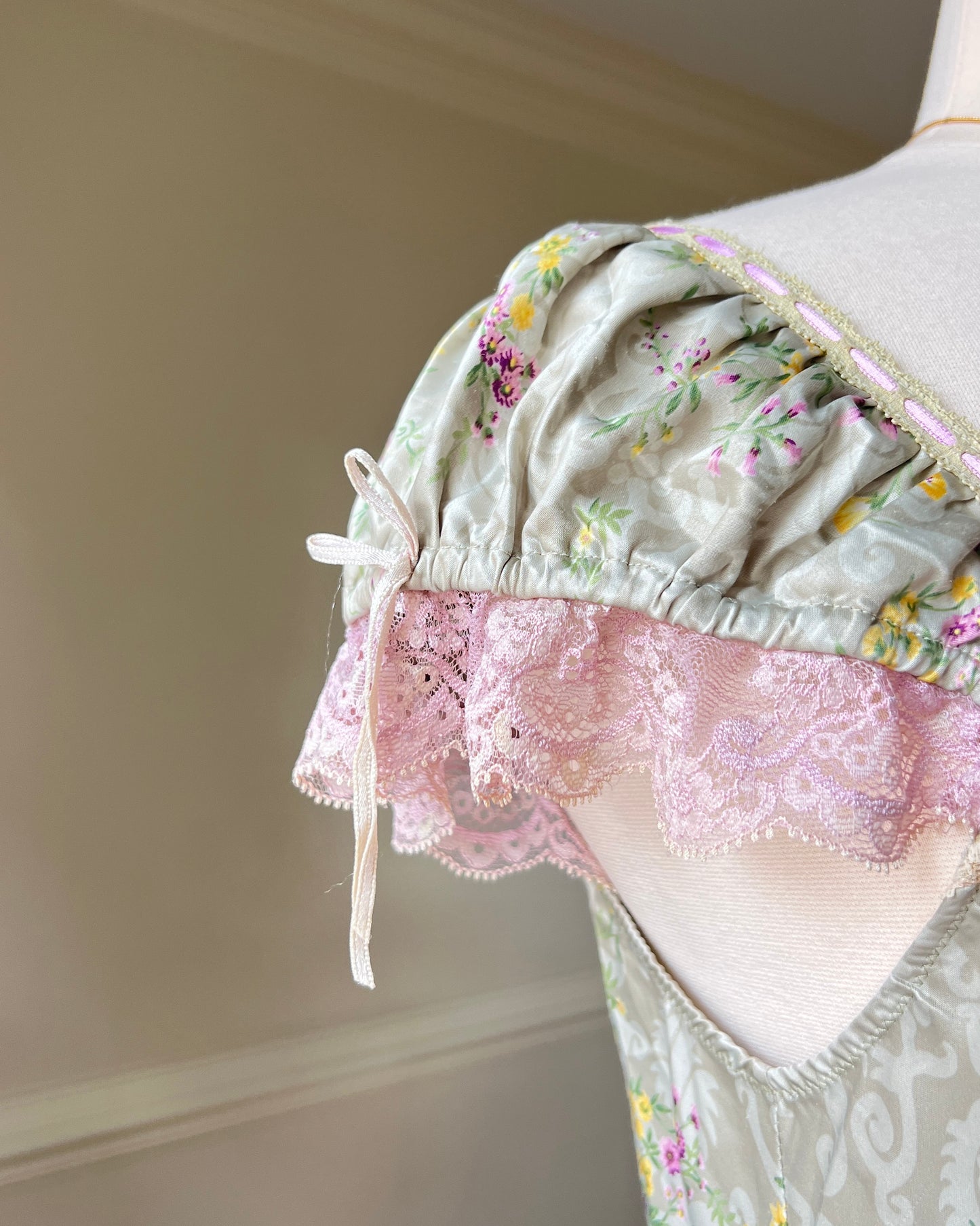 Sage Green Victorian inspired Midi Dress featuring Vintage Brocade Pattern