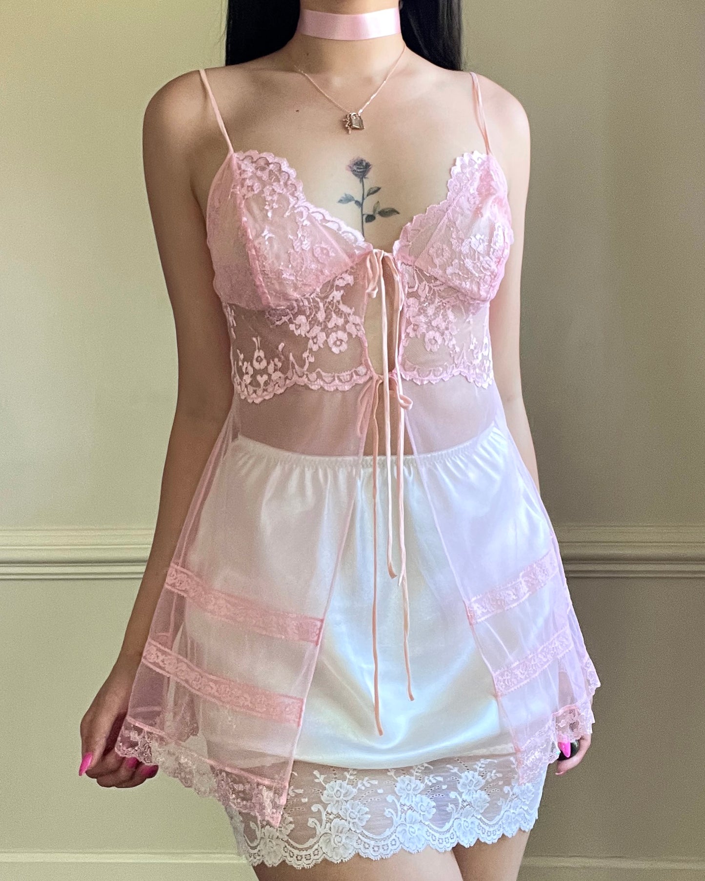 Sheer Victoria's Secret Cherry Blossoms Open Top Slip Dress