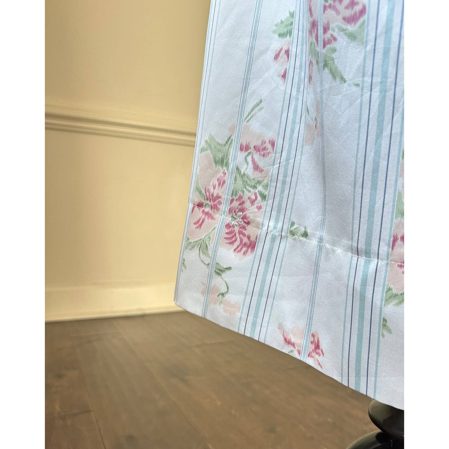 Stunning Vintage 90's Dior Maxi Satin Dress featuring Rosette Pattern with Pinstripes