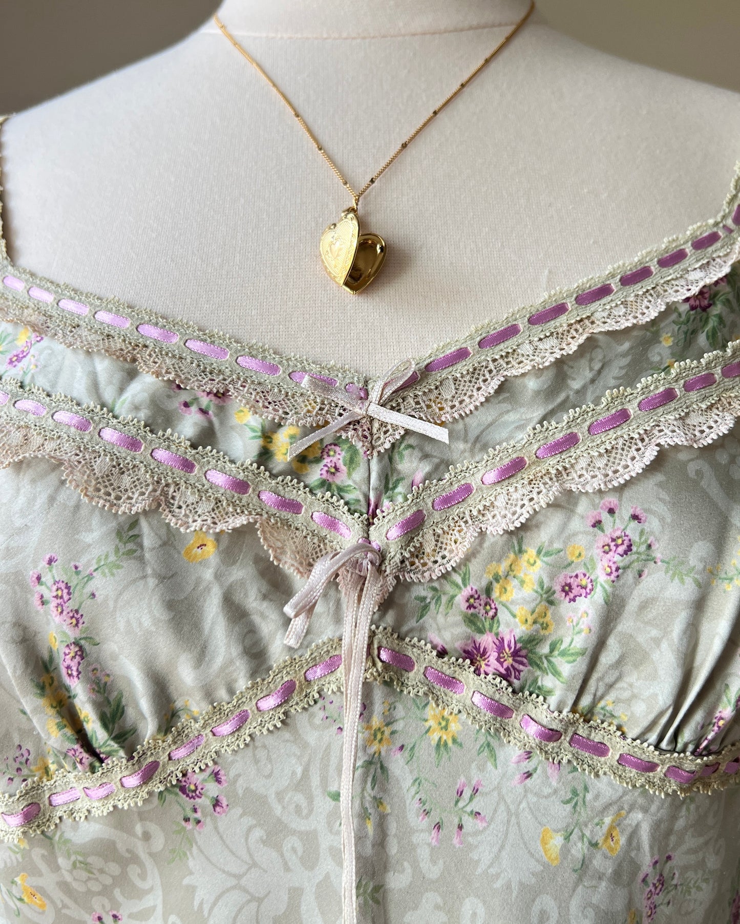 Sage Green Victorian inspired Midi Dress featuring Vintage Brocade Pattern