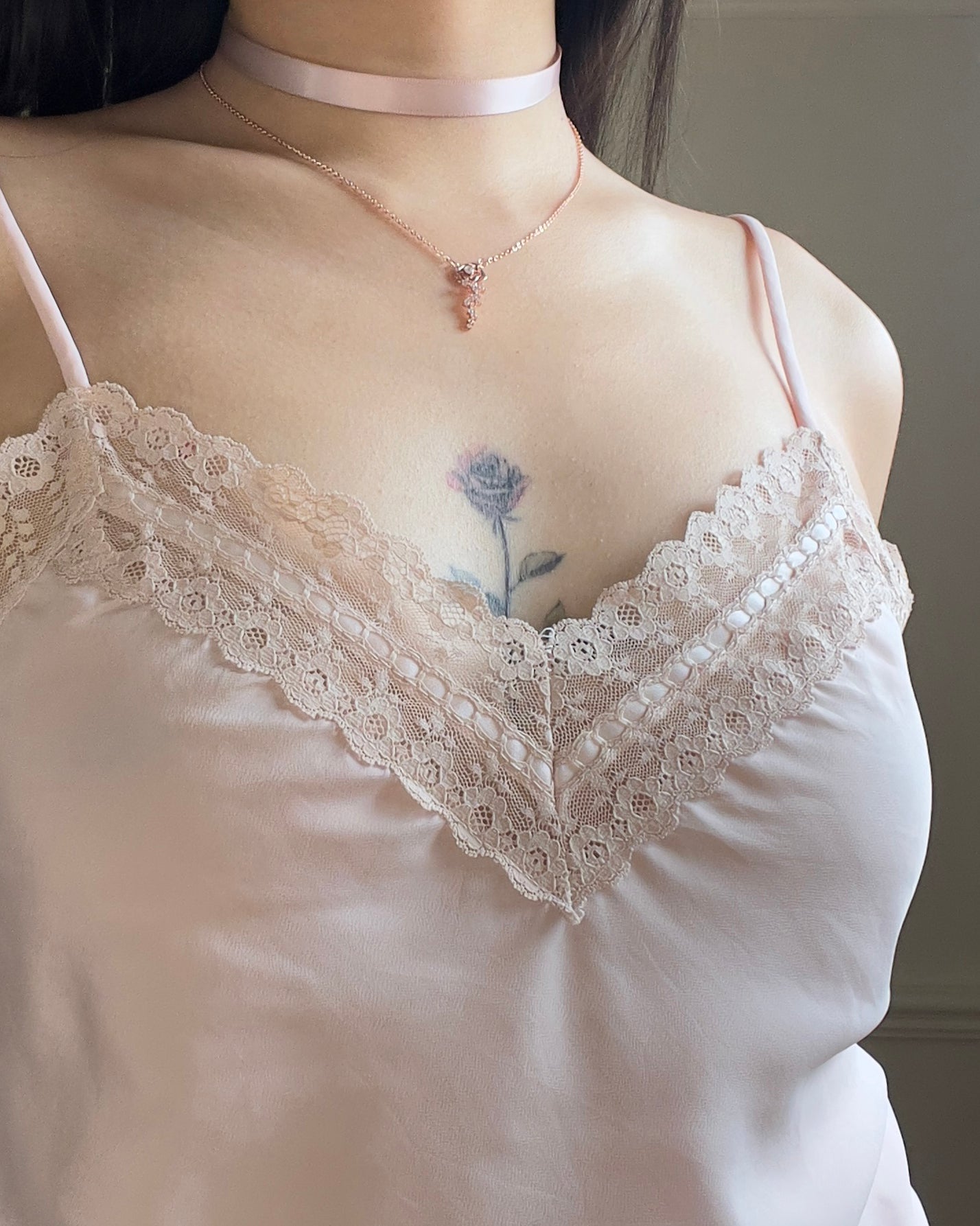 Vintage Christian Dior’s Satin Cropped Camisole featuring Floral Lace Lining