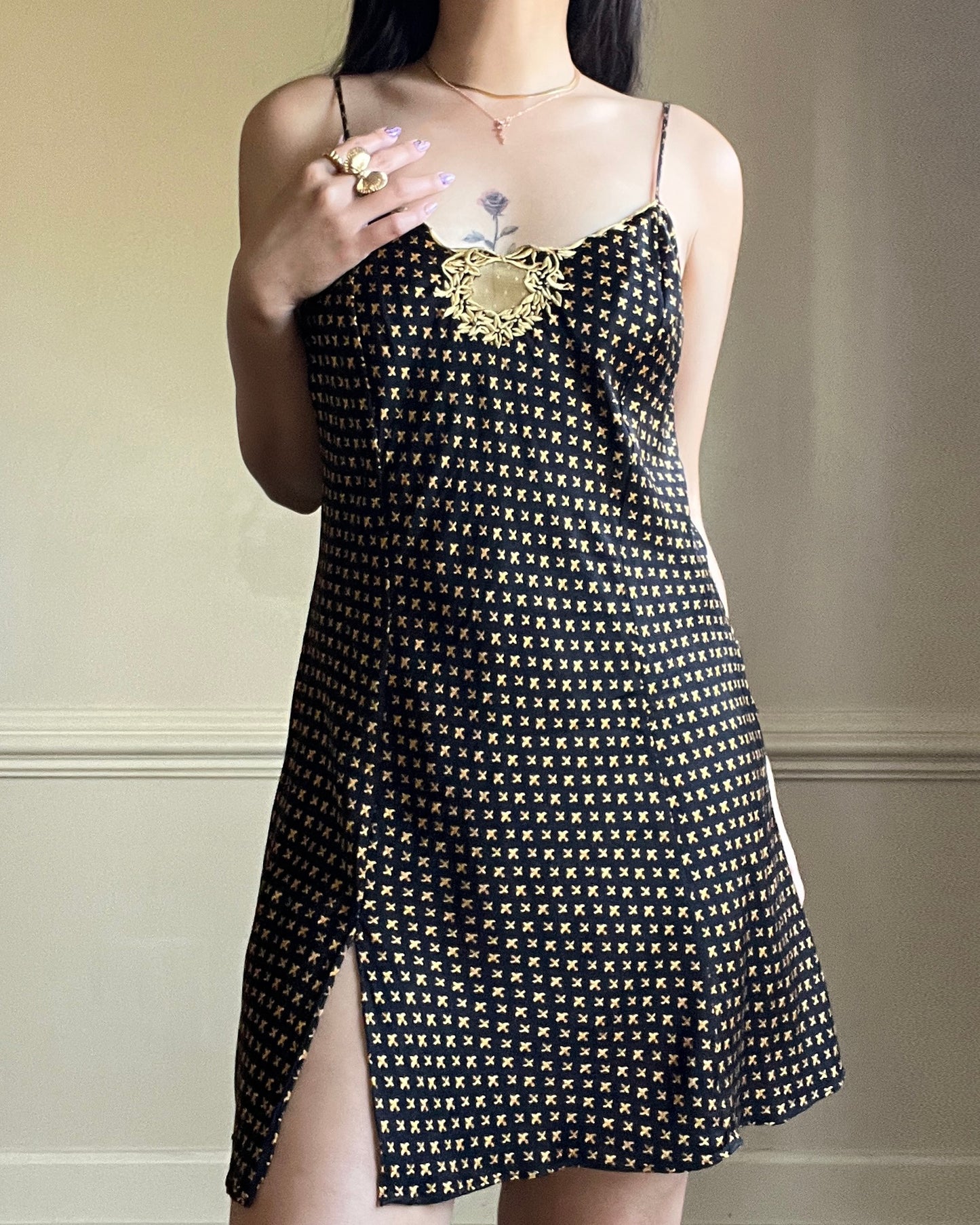 RARE Victoria’s Secret brocade slip dress featuring floral wreath embroidery