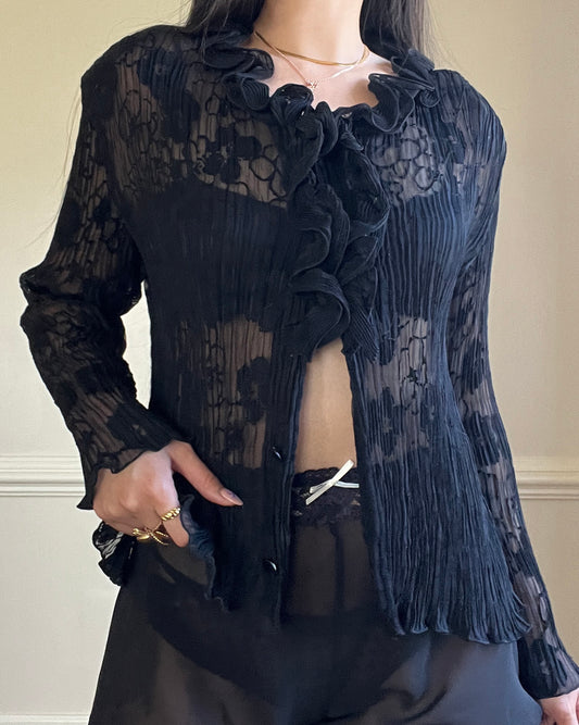 Crinkle Pleated Long Sleeves Blouse featuring Floral Prints