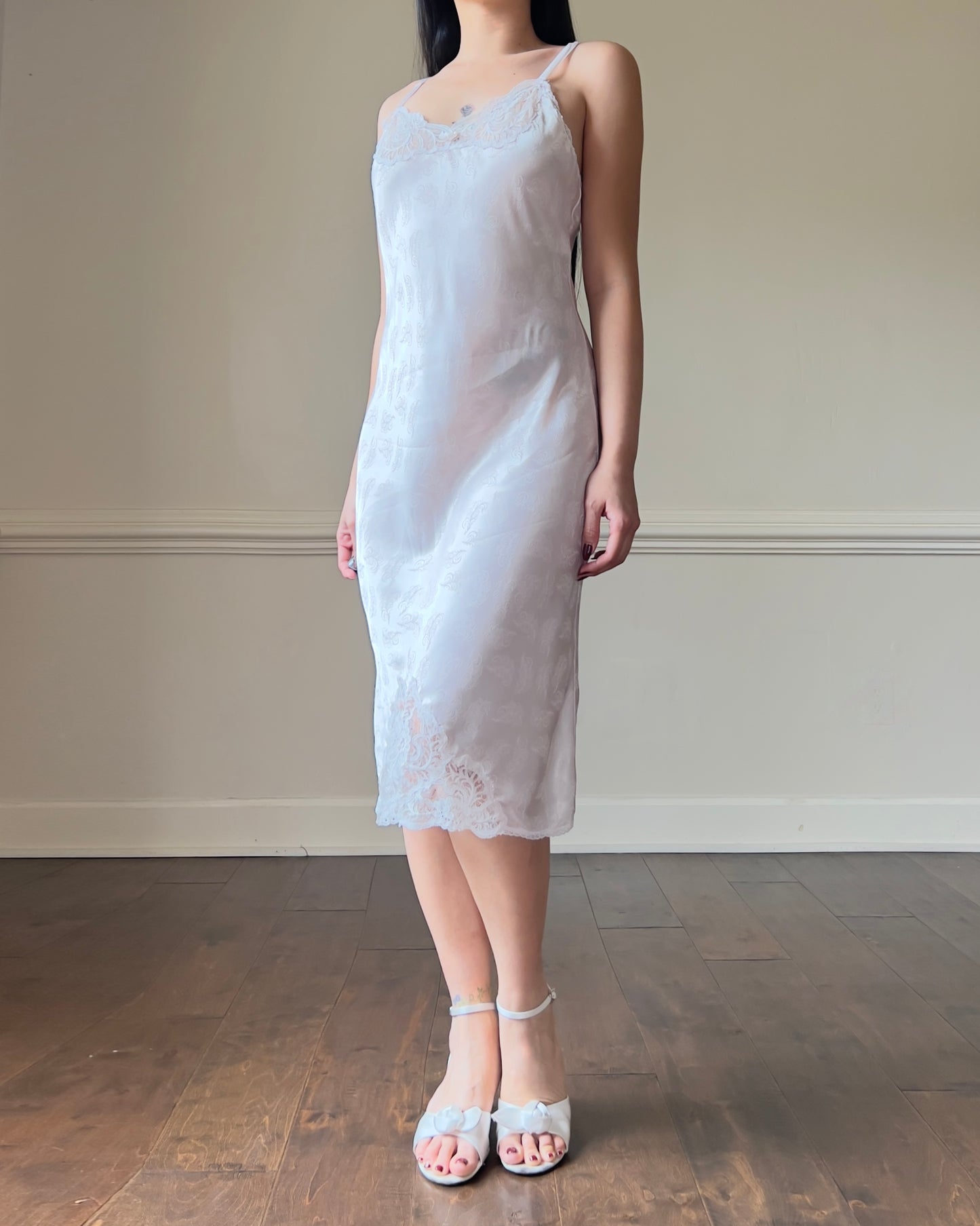 Vintage Barbizon Milky Pink Slip featuring Lace Bustier and Skirt Detail