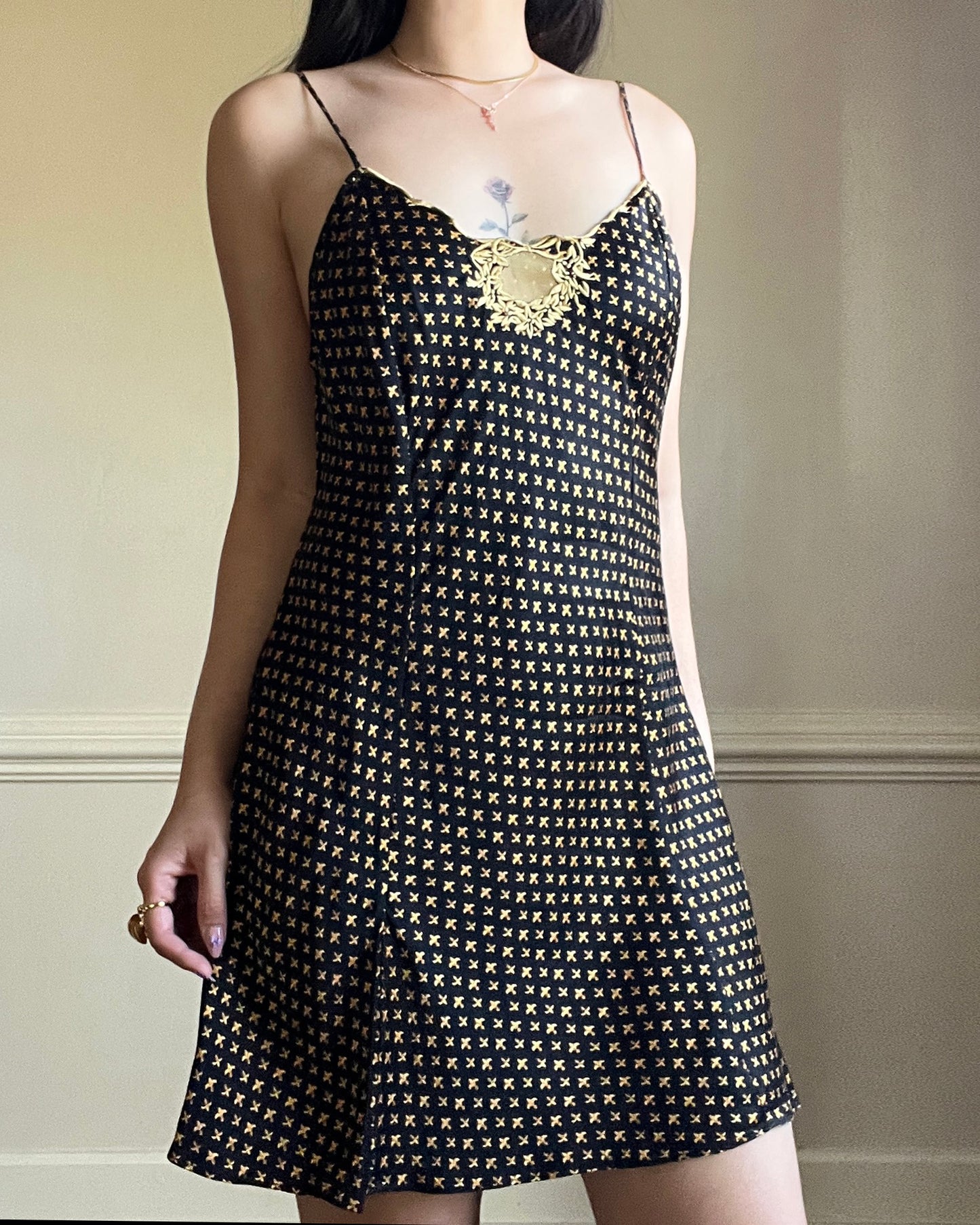 RARE Victoria’s Secret brocade slip dress featuring floral wreath embroidery